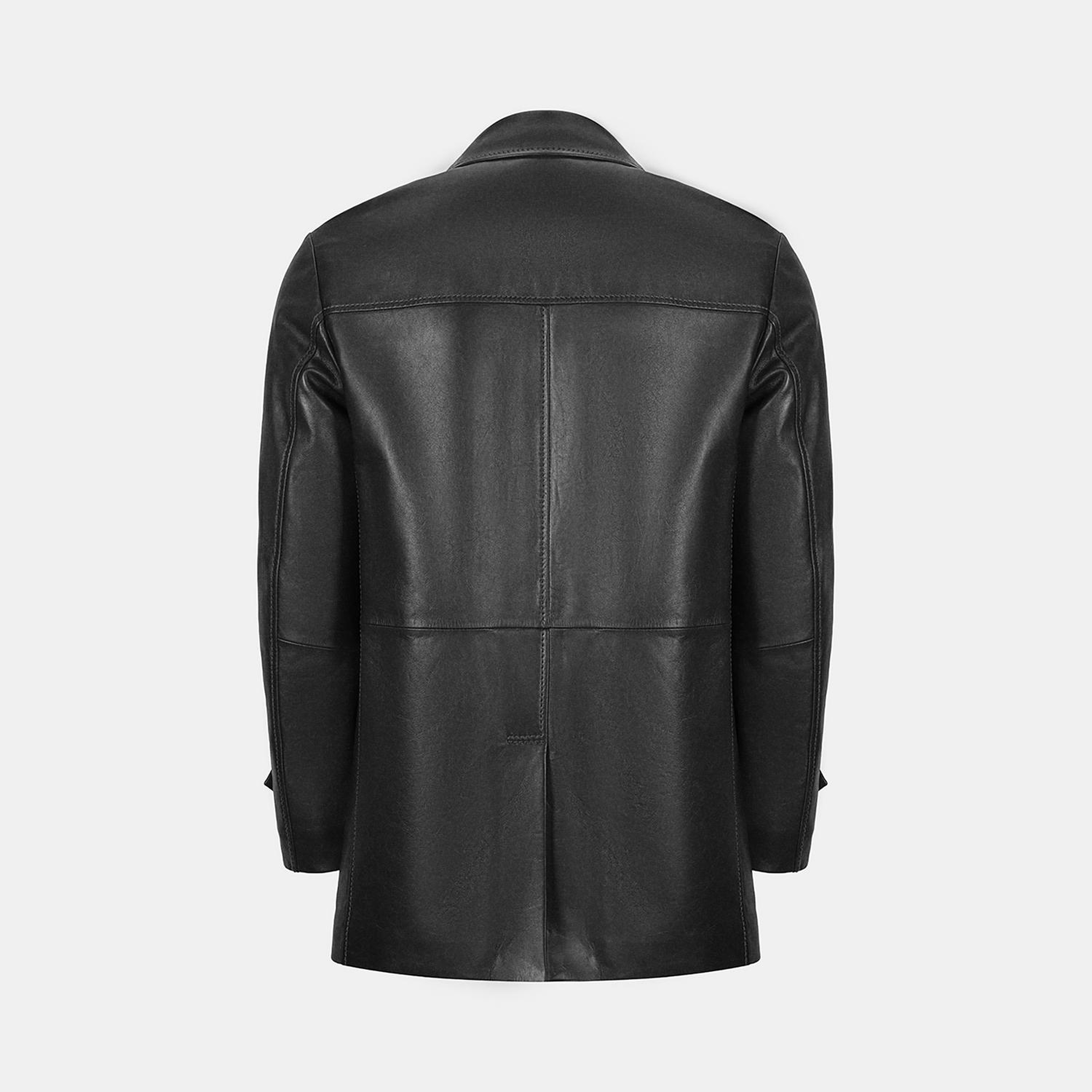 Erkek Siyah Gömlek Yakalı Deri Kaban