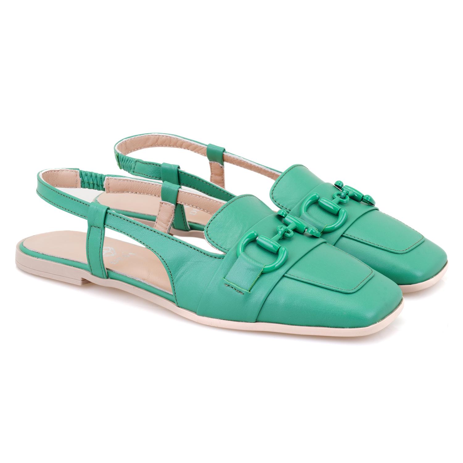 Kadın Yeşil Toka Aksesuarlı Deri Loafer