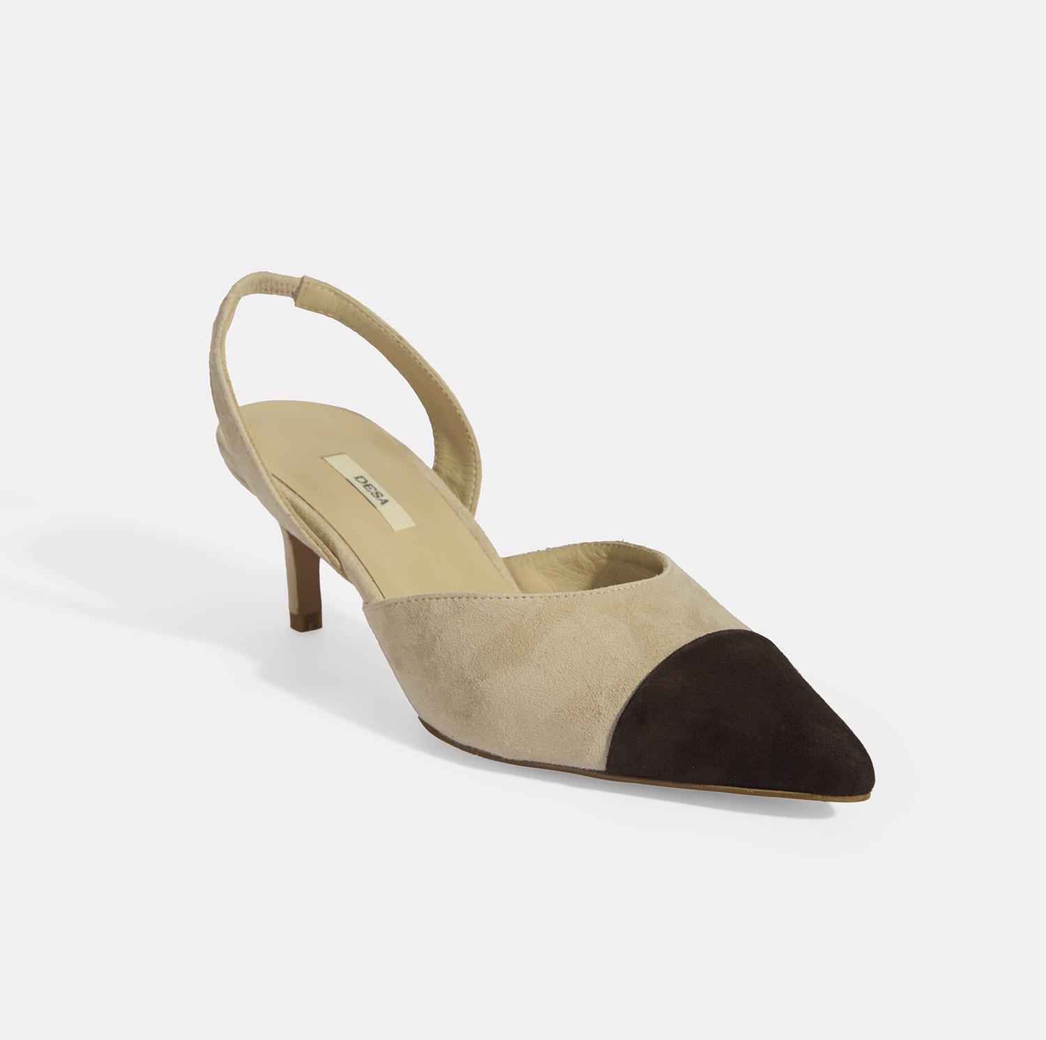 Kadın Bej Slingback Süet Topuklu Ayakkabı