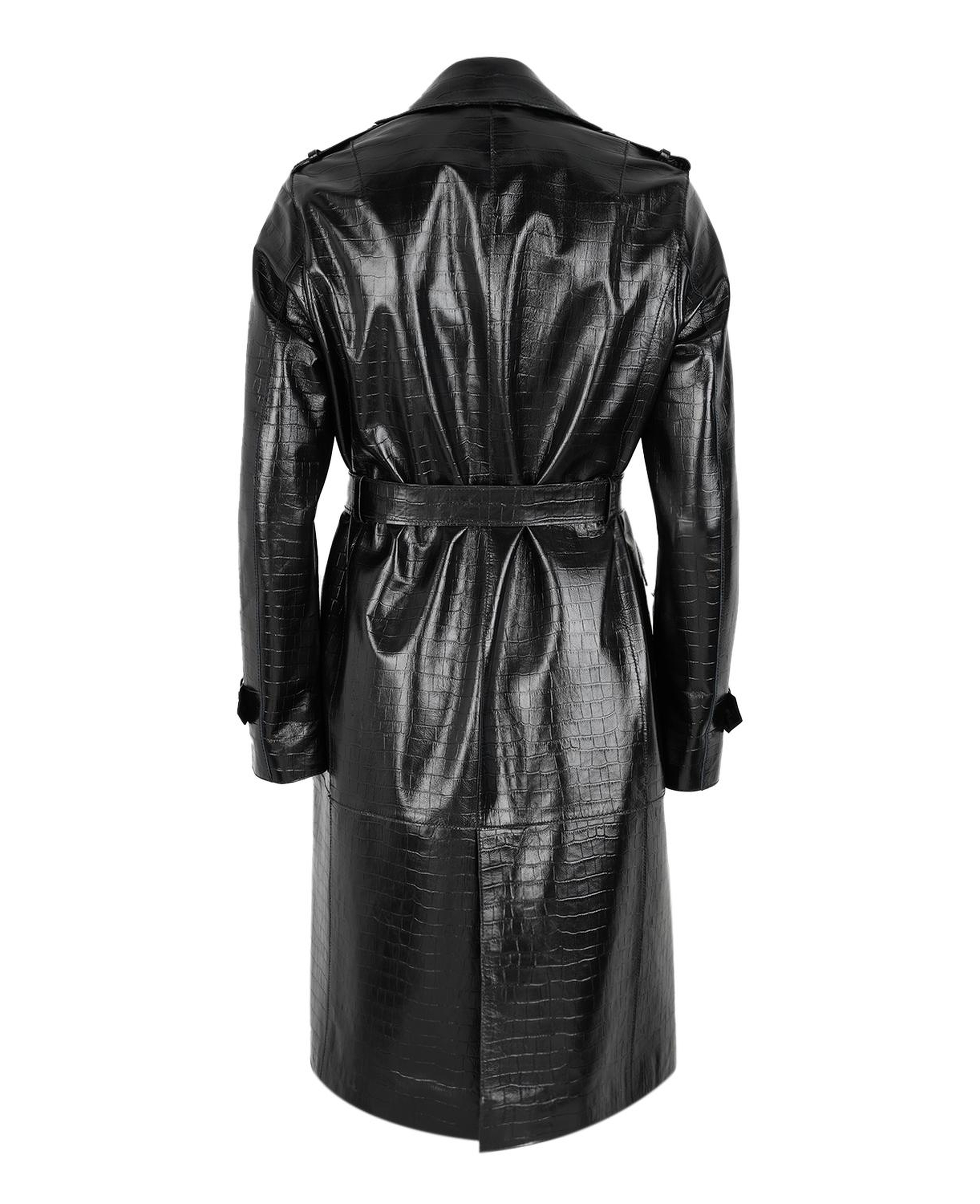 Kadın Siyah Kroko Baskılı Deri Trençkot