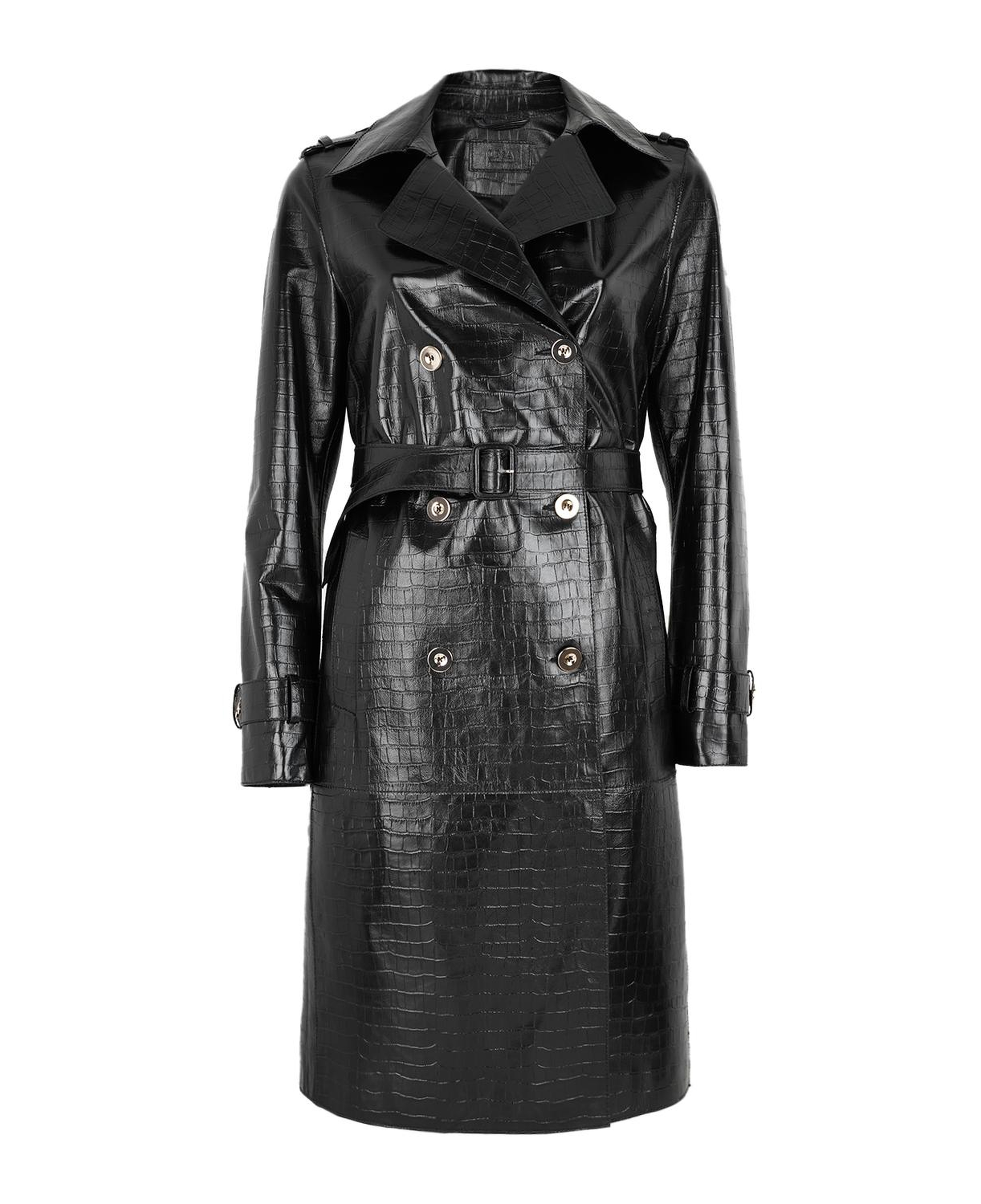 Kadın Siyah Kroko Baskılı Deri Trençkot