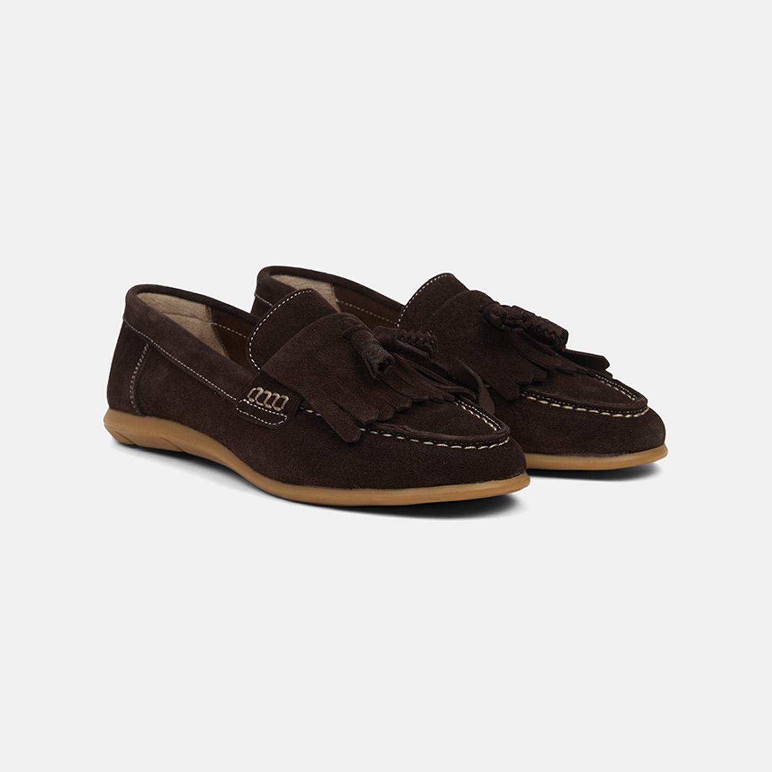 Kadın Kahve Püsküllü Dikiş Detaylı Süet Loafer