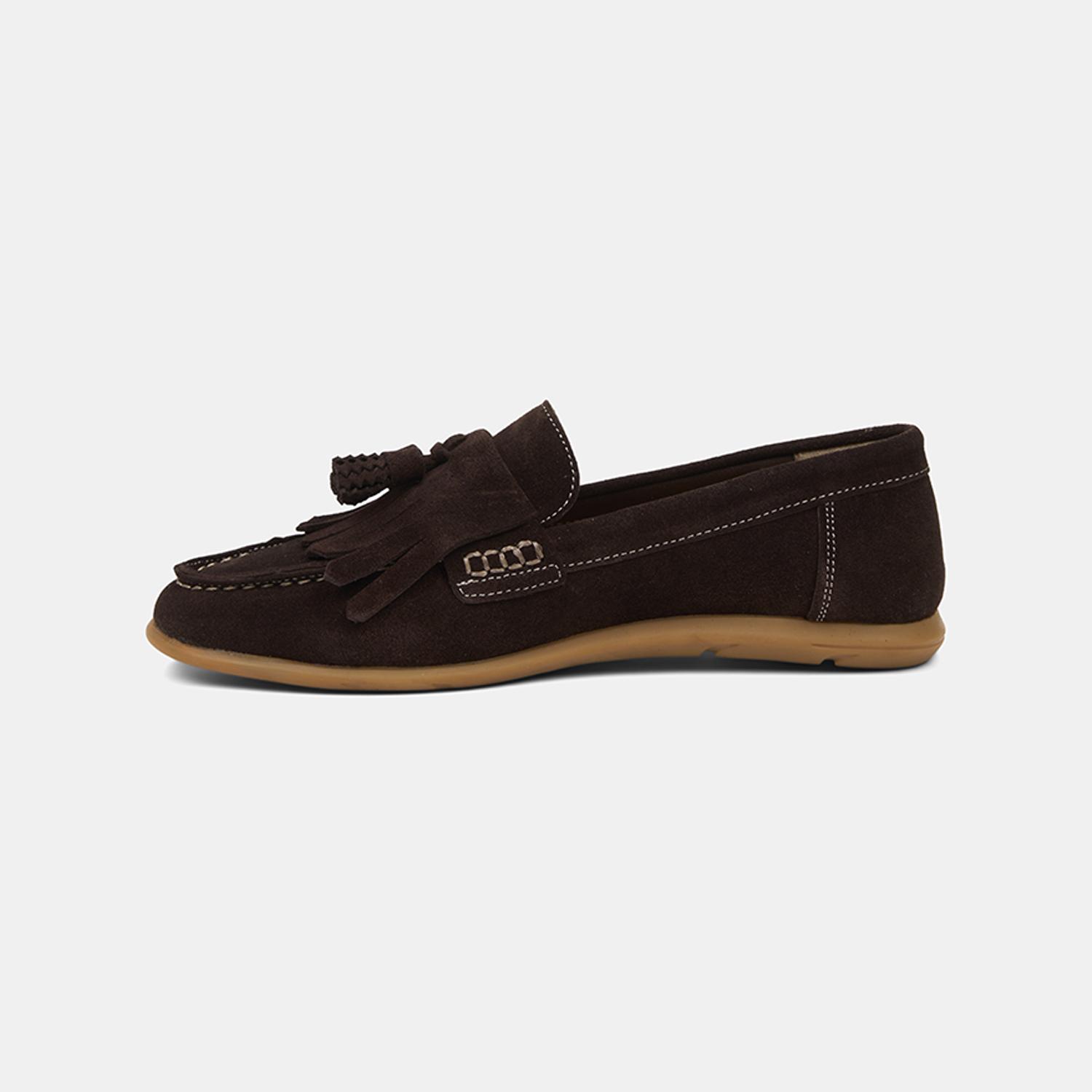 Kadın Kahve Püsküllü Dikiş Detaylı Süet Loafer