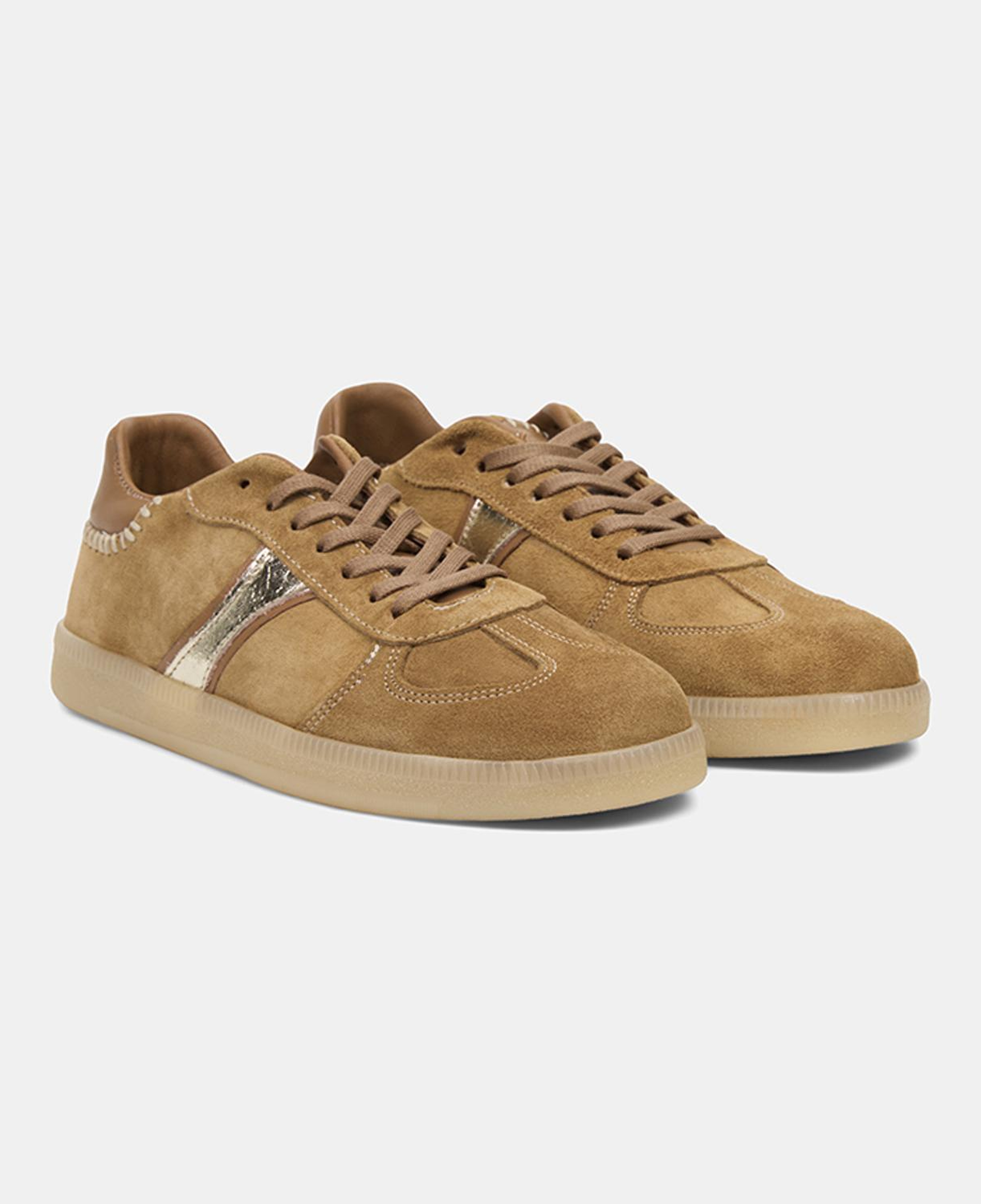 Kadın Camel Bağcıklı Metalik Şerit Detaylı Süet Sneaker