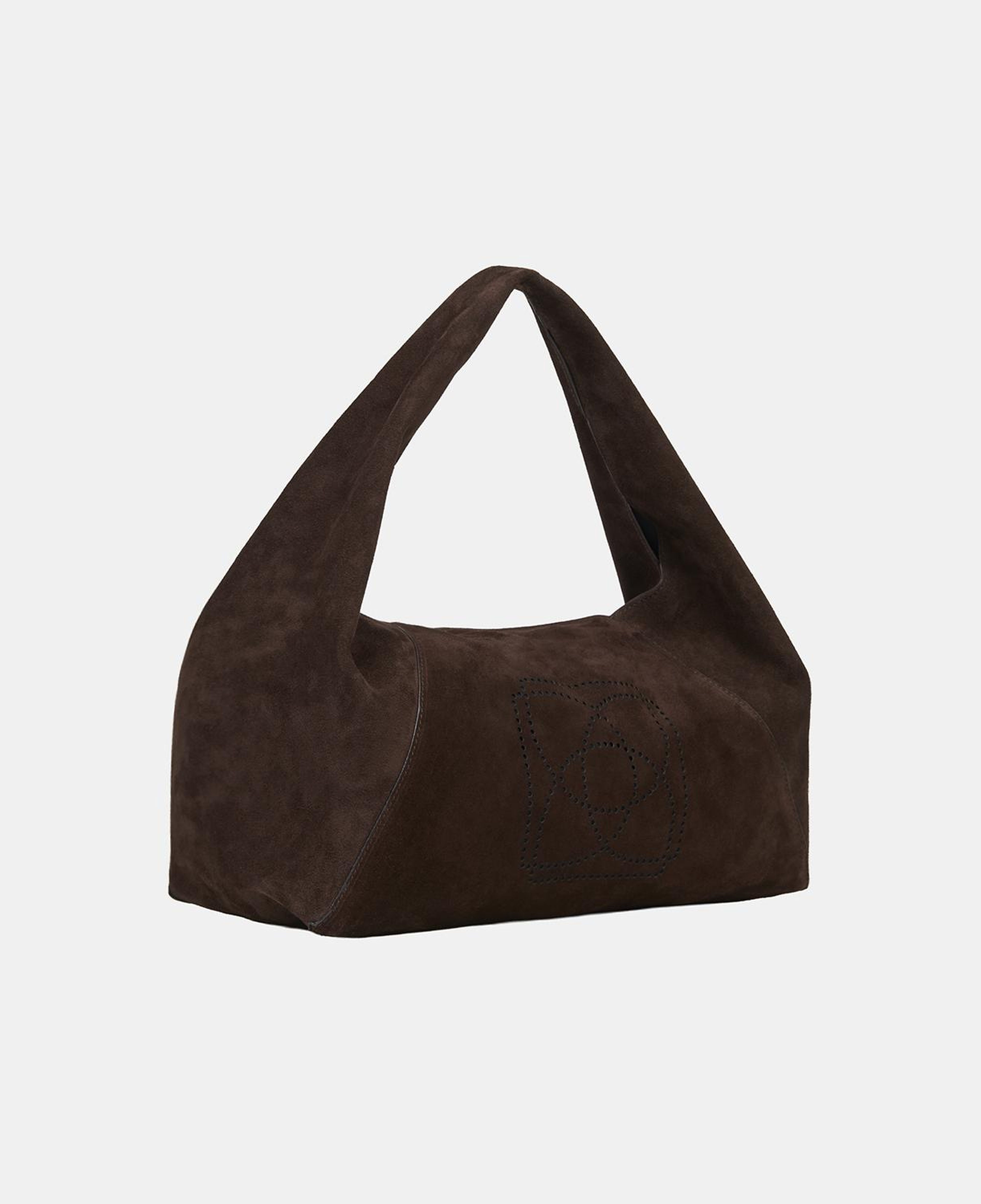 Kadın Koyu Kahve Monogram Logolu Süet Deri Omuz Çantası