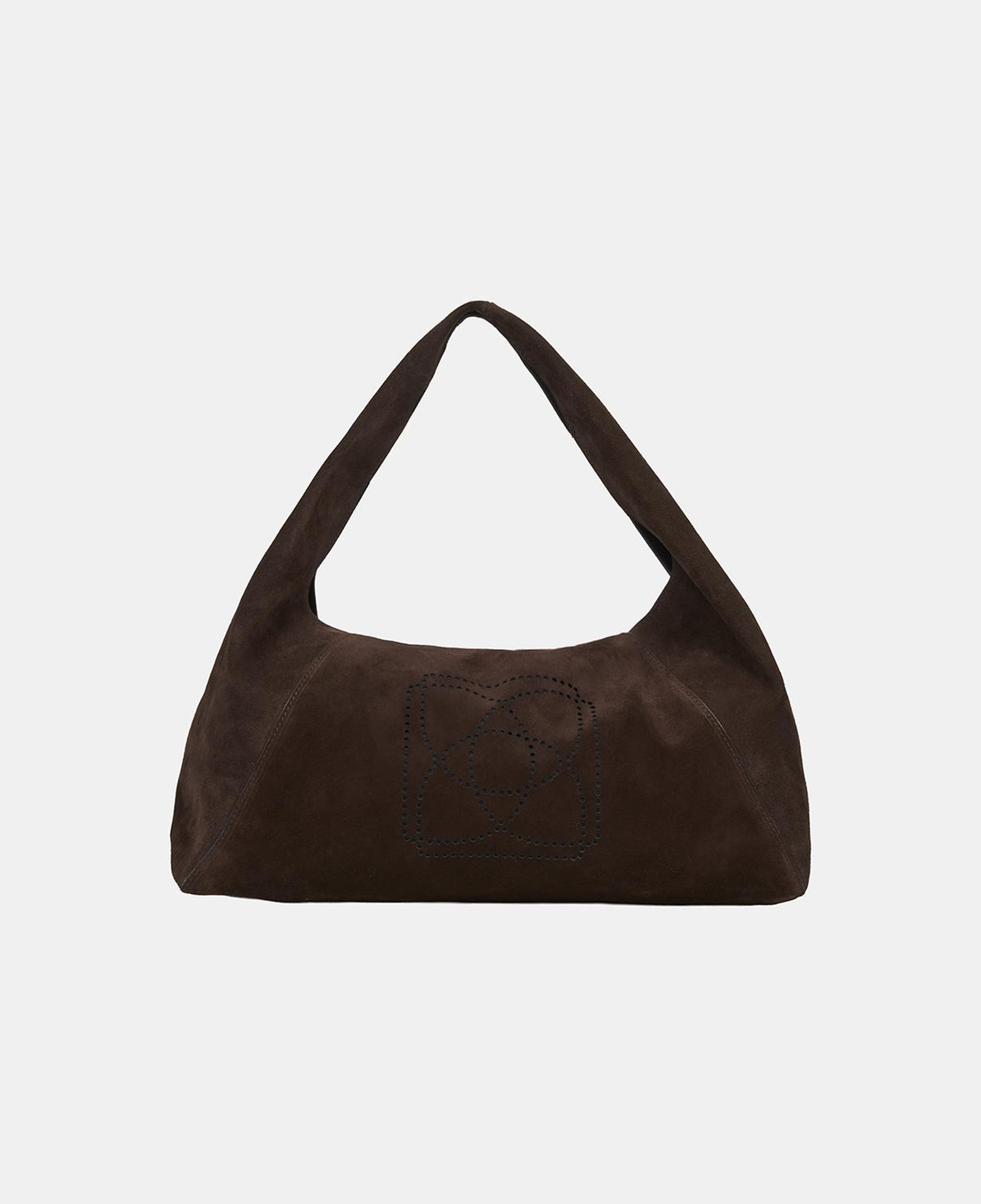 Kadın Koyu Kahve Monogram Logolu Süet Deri Omuz Çantası