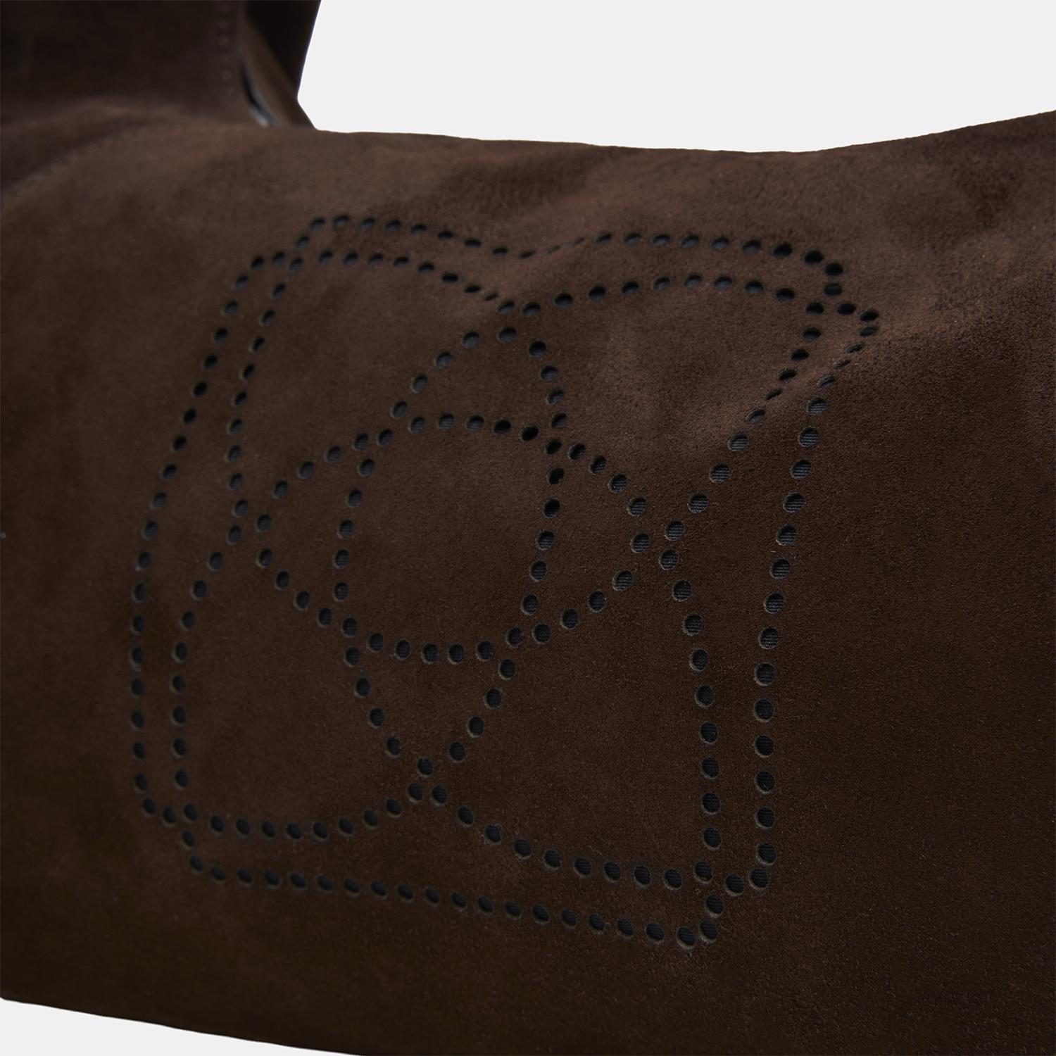 Kadın Koyu Kahve Monogram Logolu Süet Deri Omuz Çantası