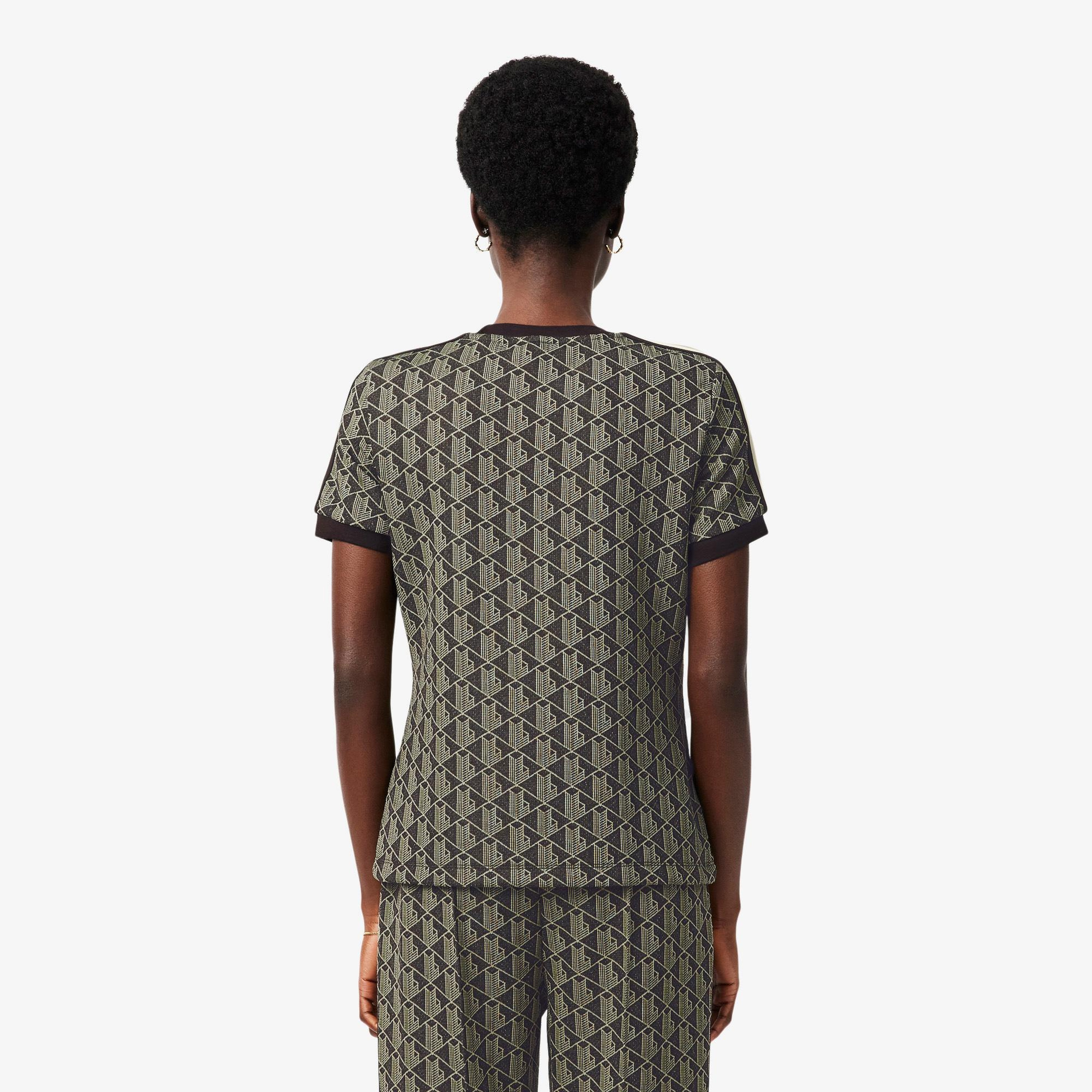 Lacoste Kadın Slim Fit Bisiklet Yaka Monogram Kahverengi T-Shirt