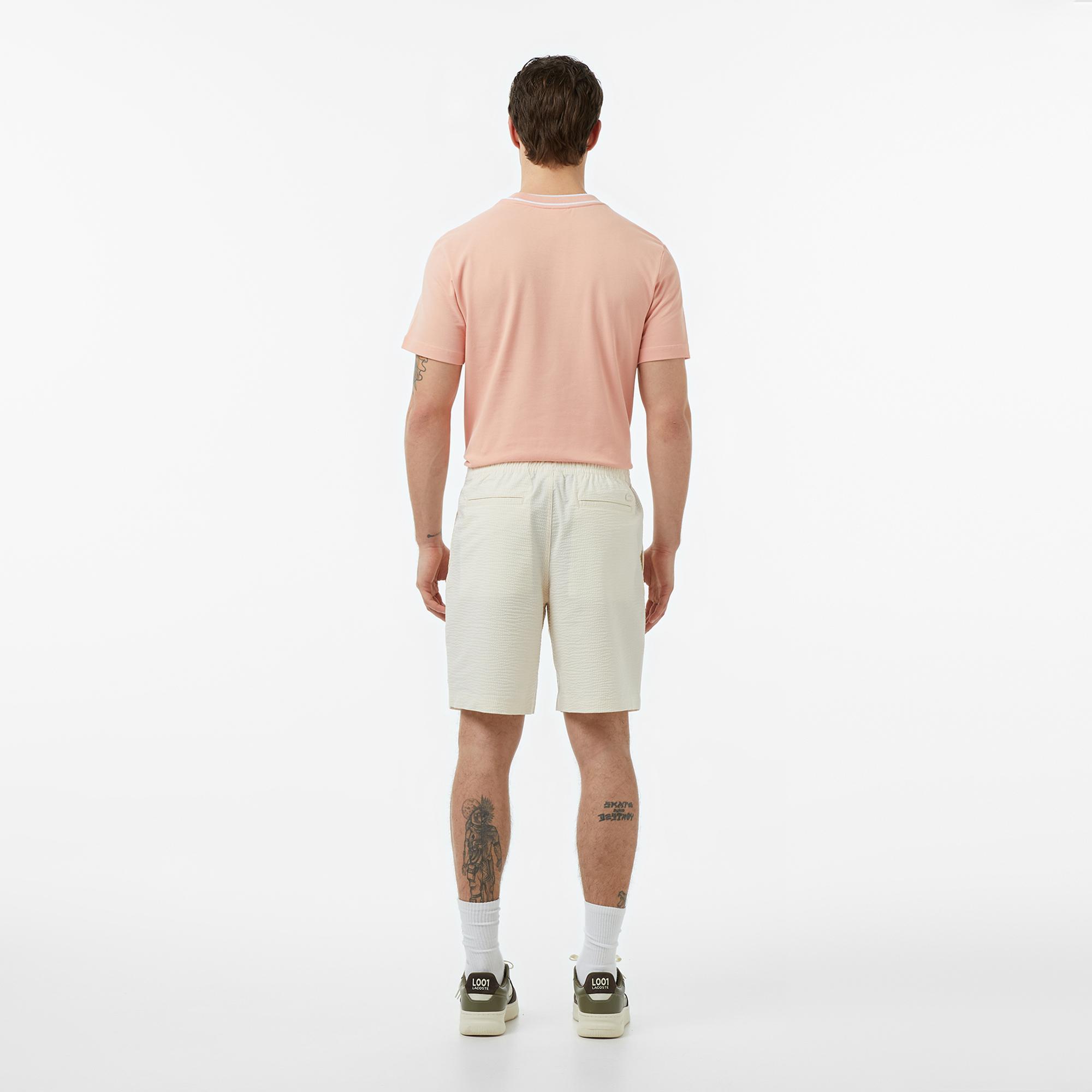 Lacoste Erkek Relaxed Fit Çizgili Beyaz Şort