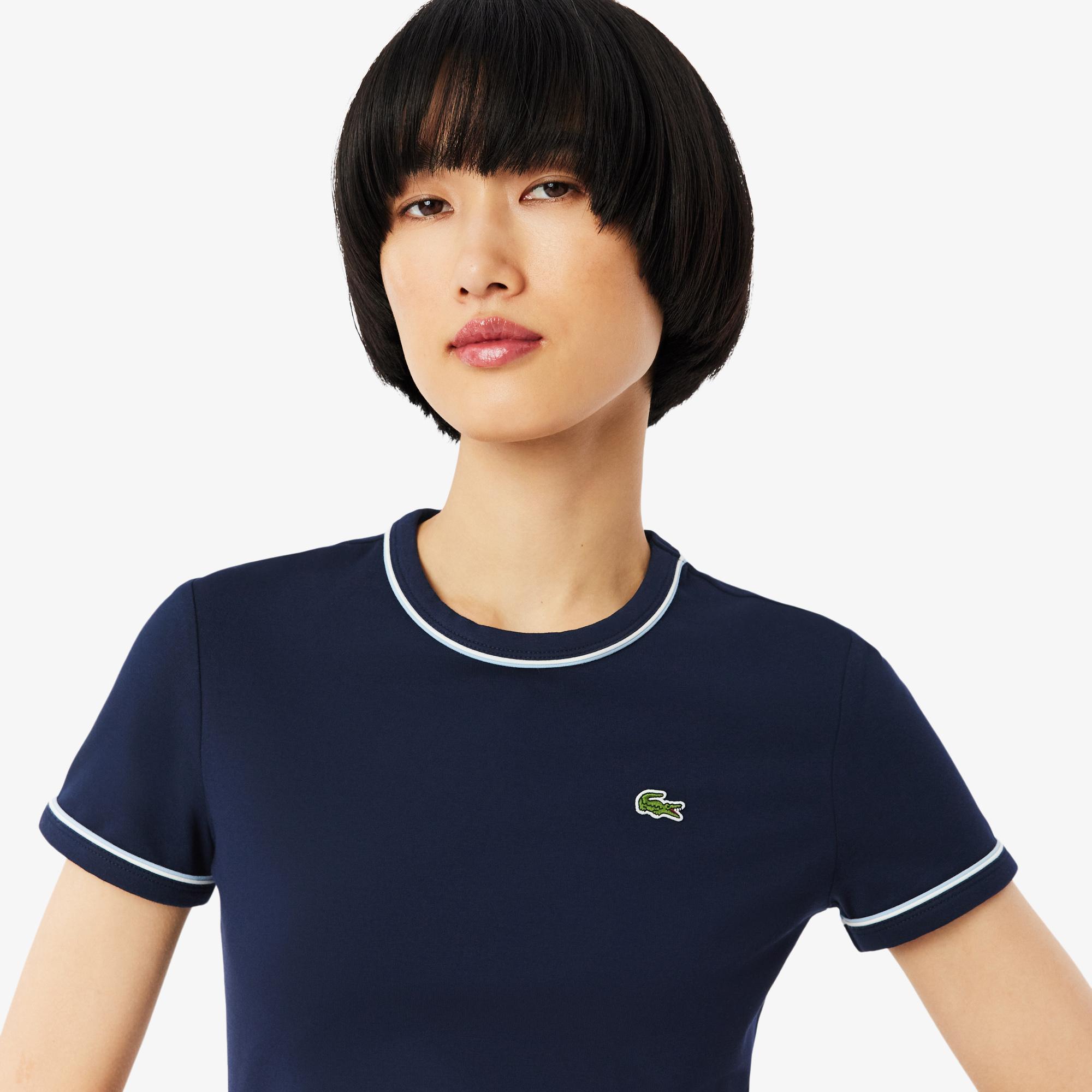 Lacoste Kadın Slim Fit Bisiklet Yaka Lacivert T-Shirt