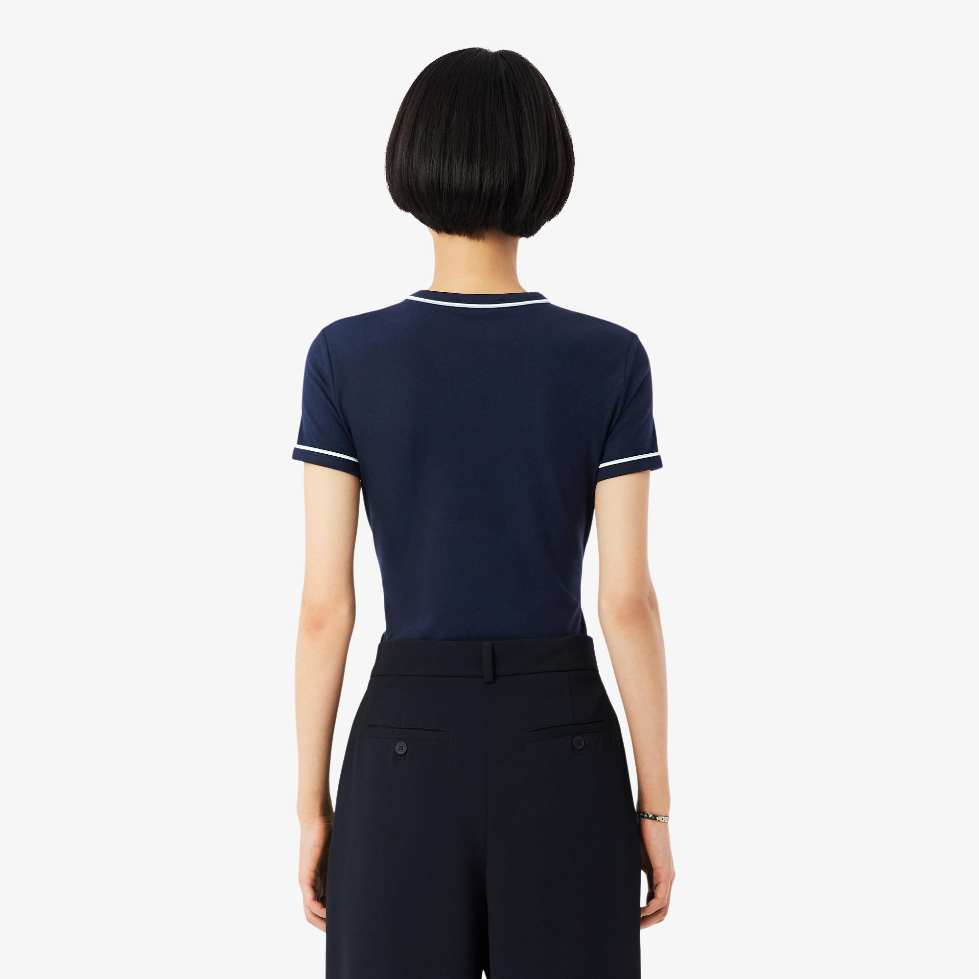 Lacoste Kadın Slim Fit Bisiklet Yaka Lacivert T-Shirt