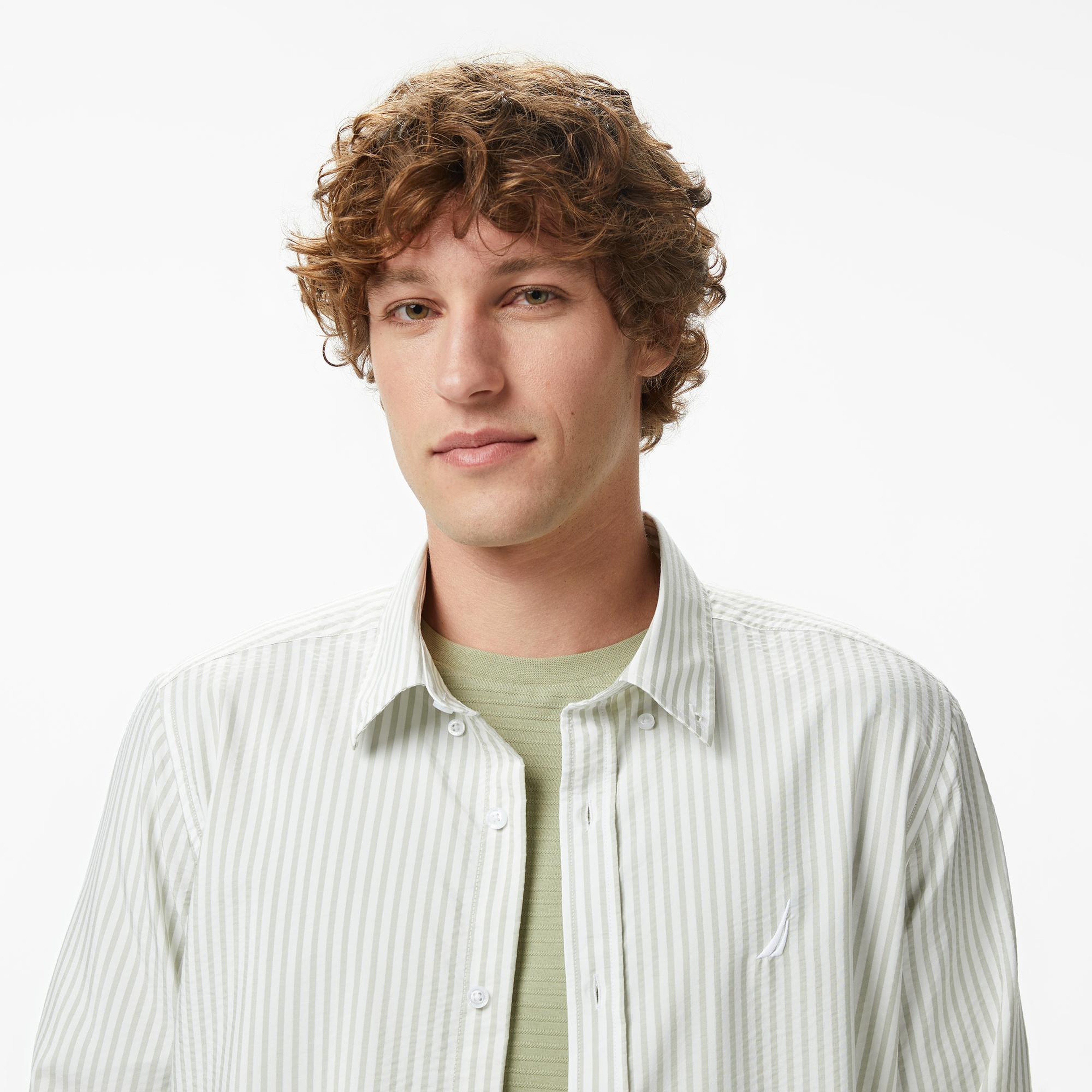 Nautica Erkek Yeşil Regular Fit Çizgili Gömlek