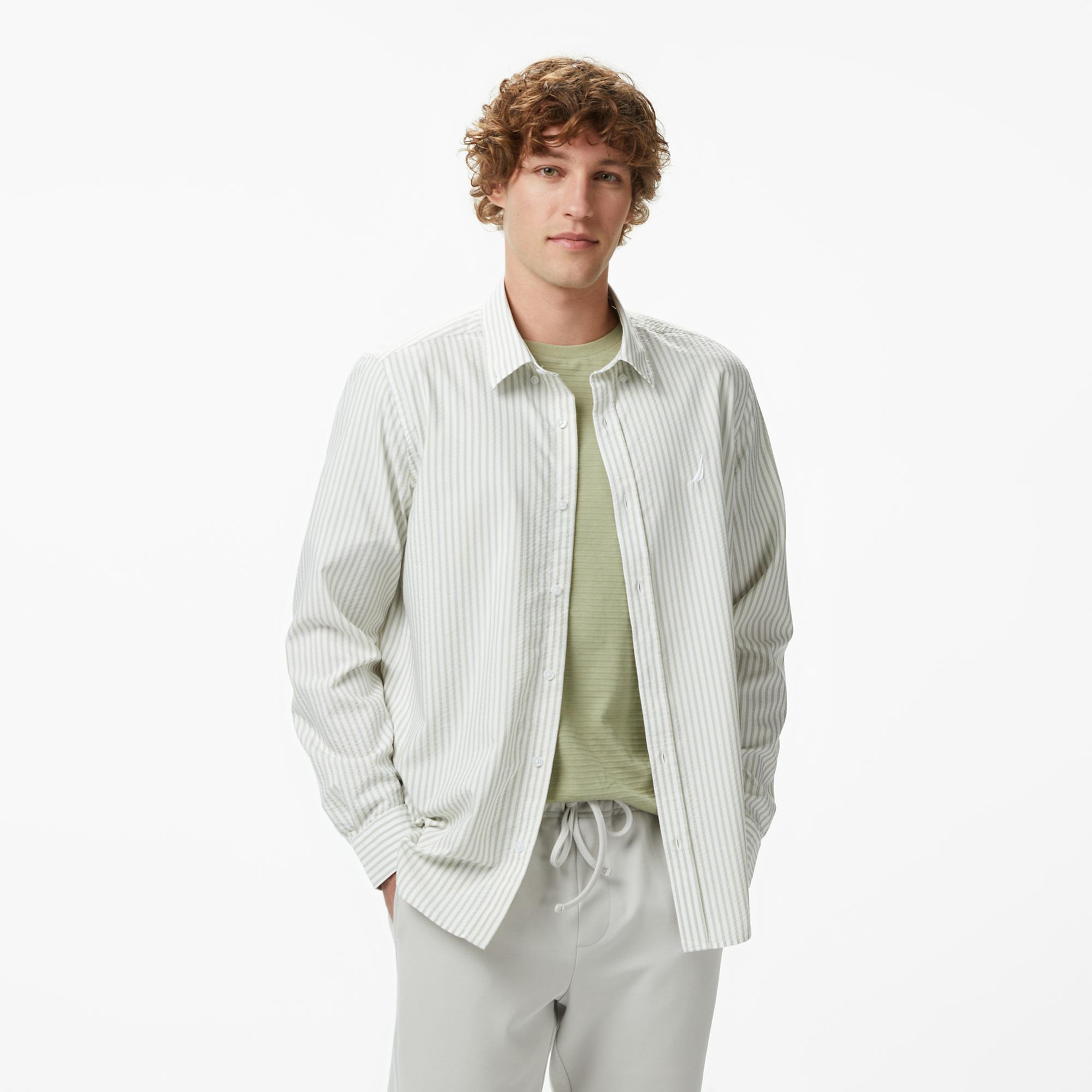 Nautica Erkek Yeşil Regular Fit Çizgili Gömlek