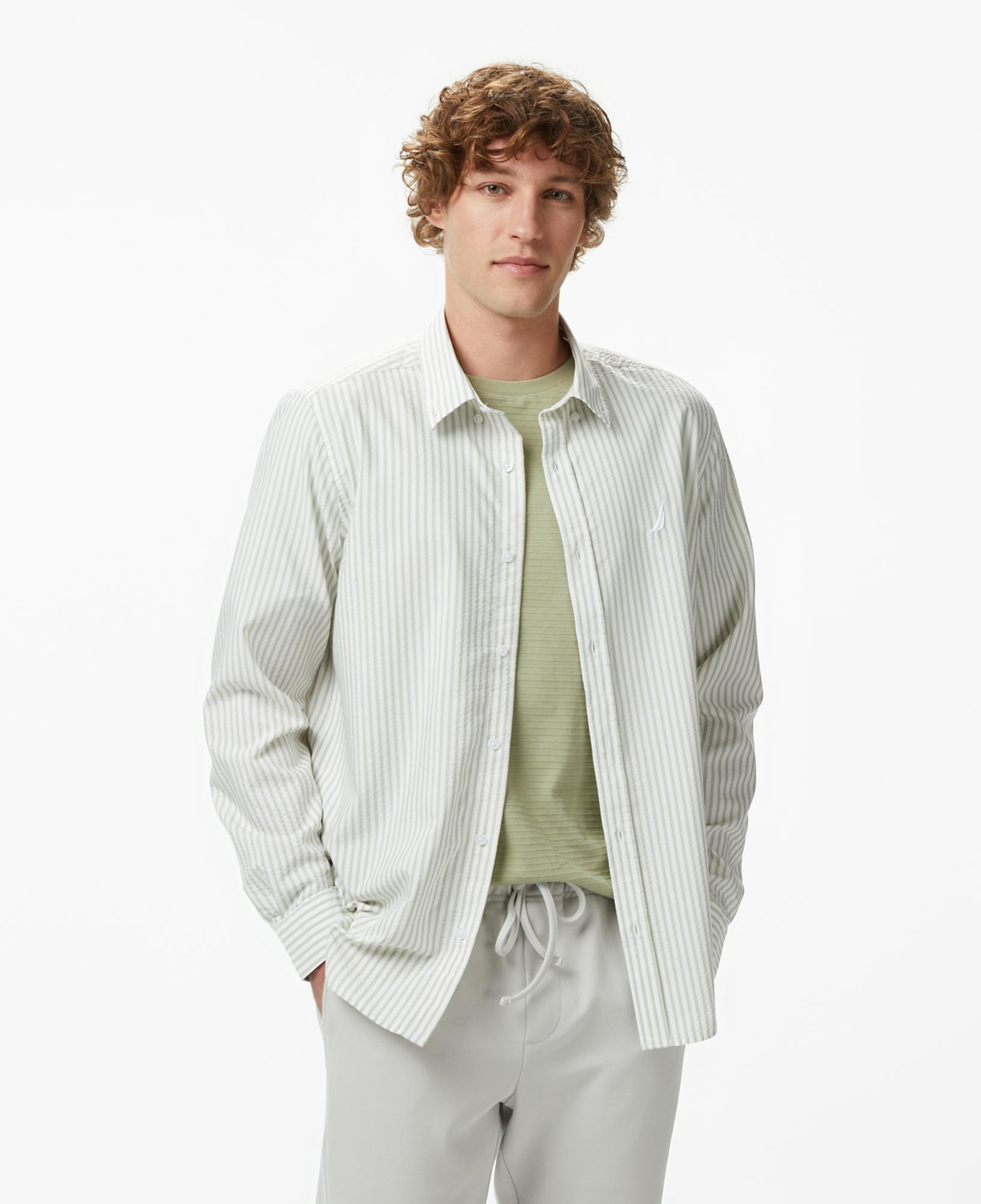 Nautica Erkek Yeşil Regular Fit Çizgili Gömlek