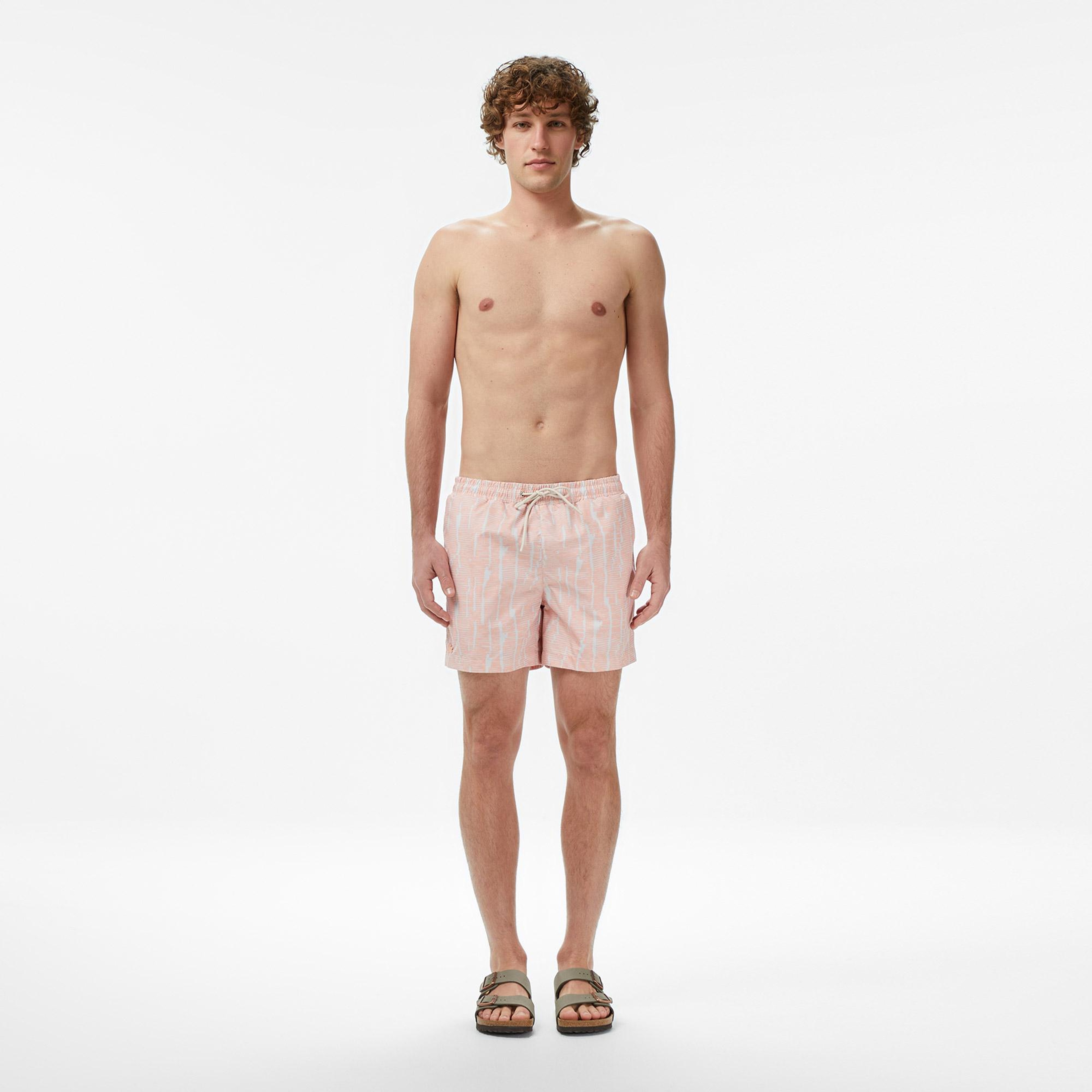 Lacoste Erkek Regular Fit Desenli Pembe Deniz Şortu