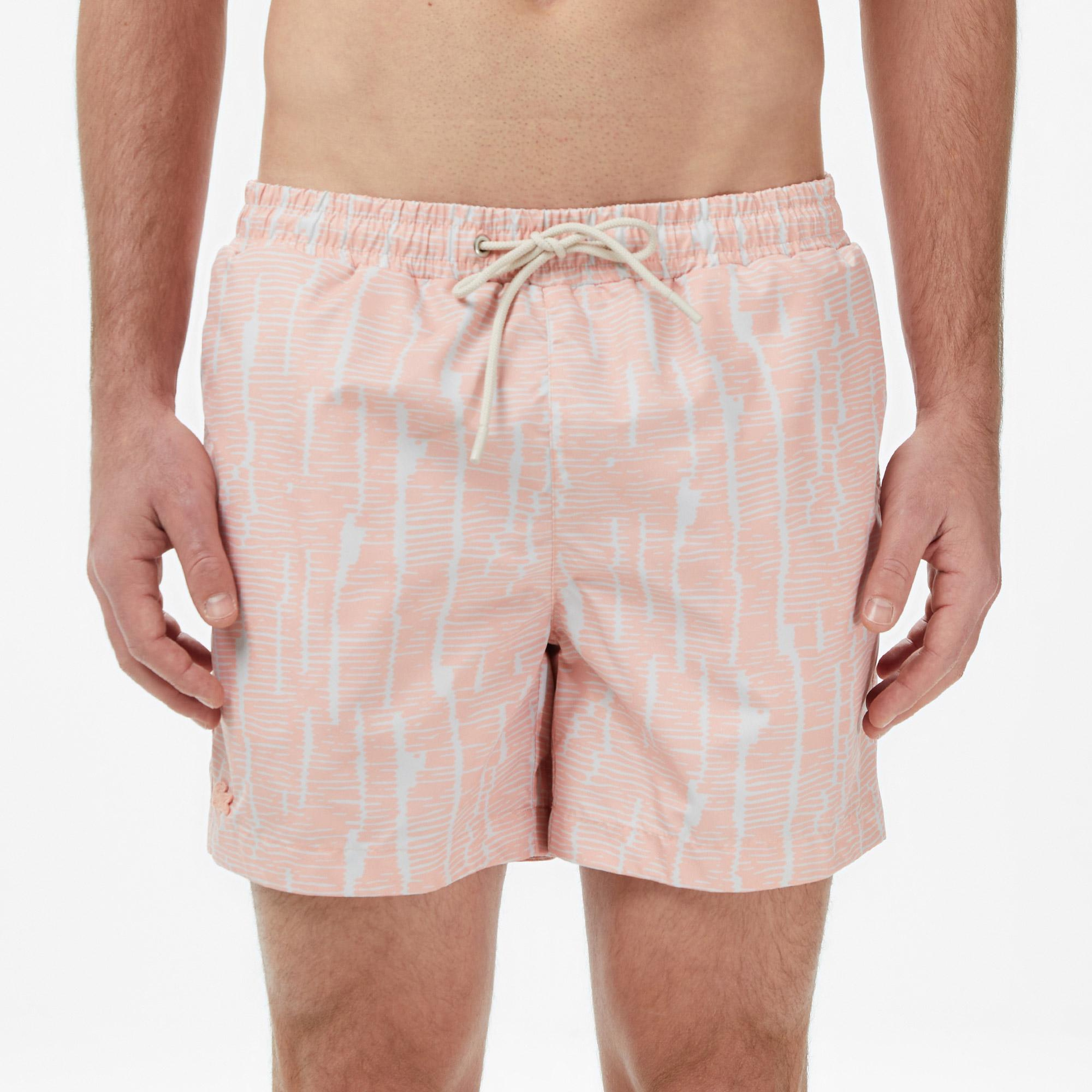 Lacoste Erkek Regular Fit Desenli Pembe Deniz Şortu