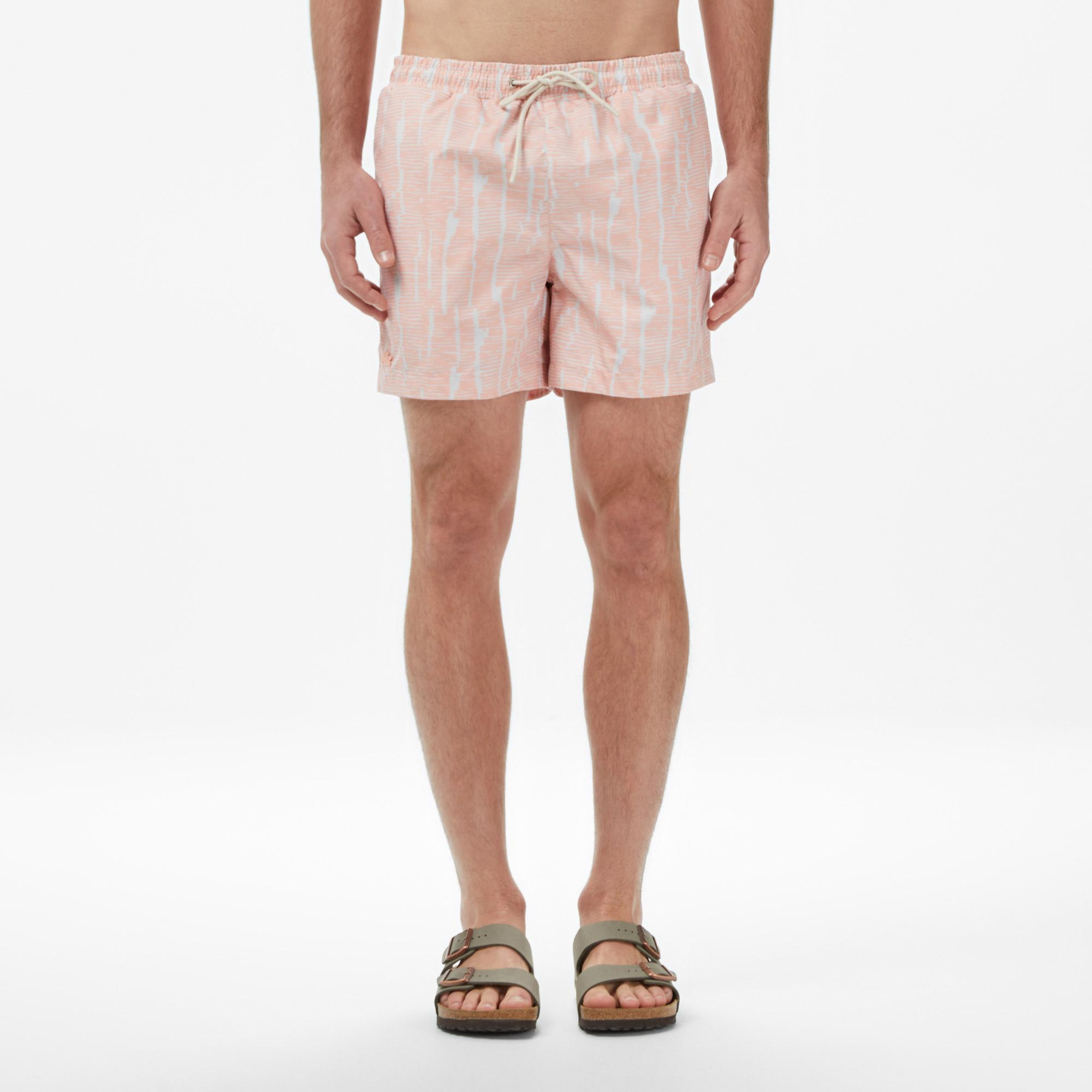 Lacoste Erkek Regular Fit Desenli Pembe Deniz Şortu
