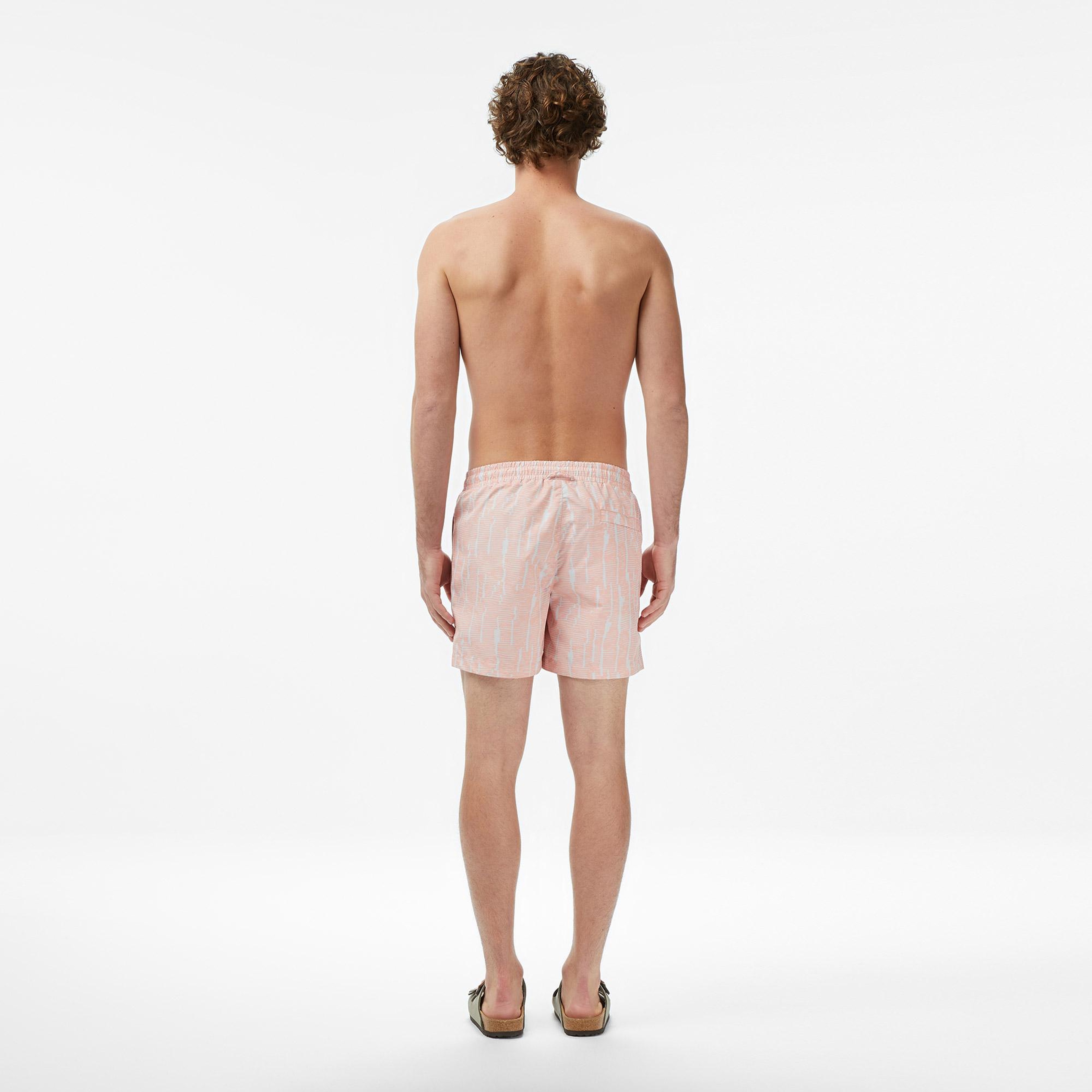 Lacoste Erkek Regular Fit Desenli Pembe Deniz Şortu