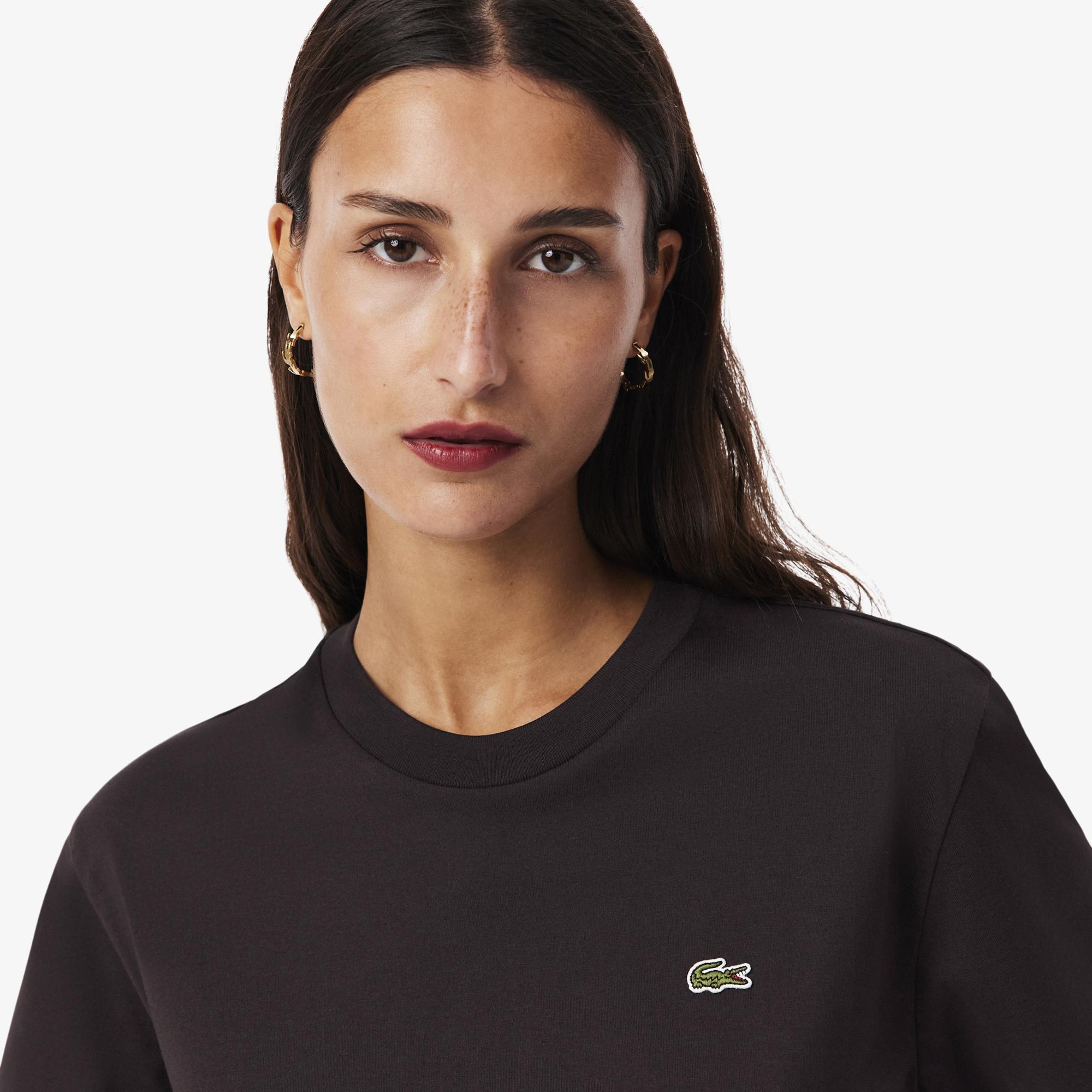 Lacoste Kadın Relaxed Fit Bisiklet Yaka Kahverengi T-Shirt