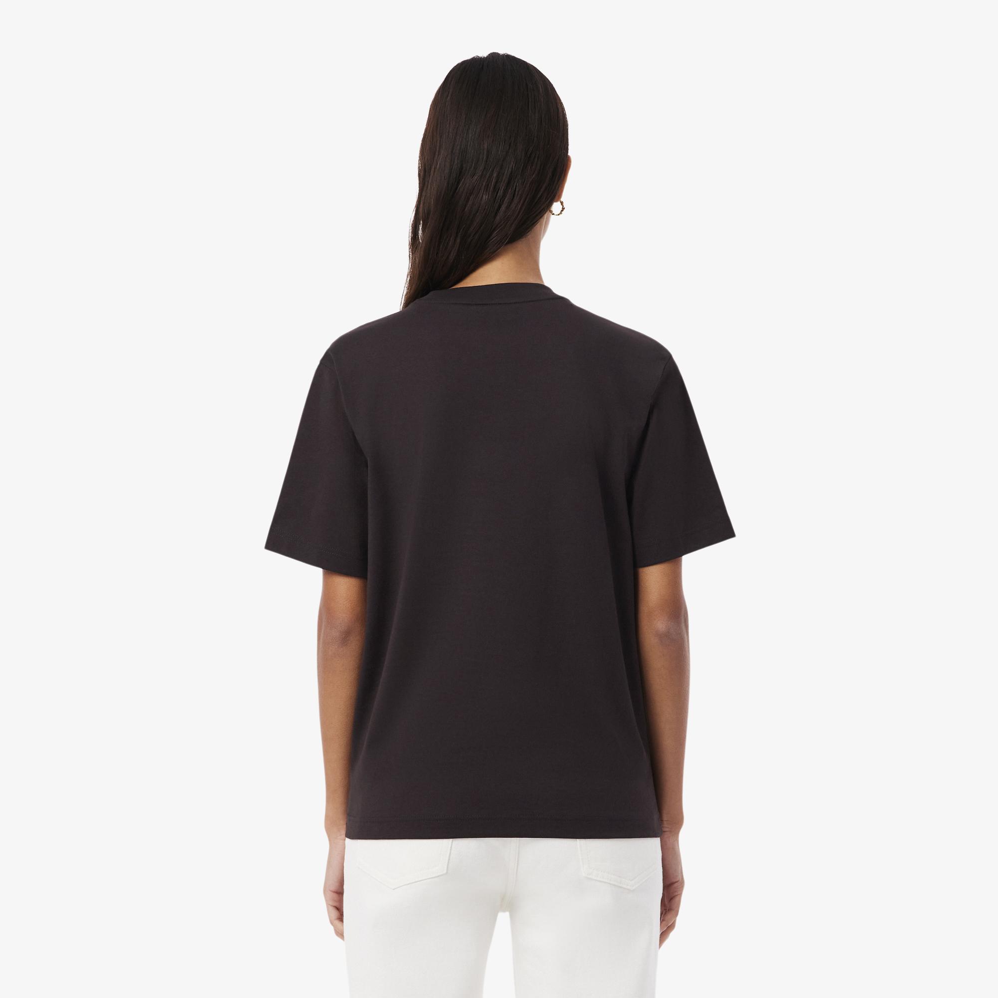 Lacoste Kadın Relaxed Fit Bisiklet Yaka Kahverengi T-Shirt