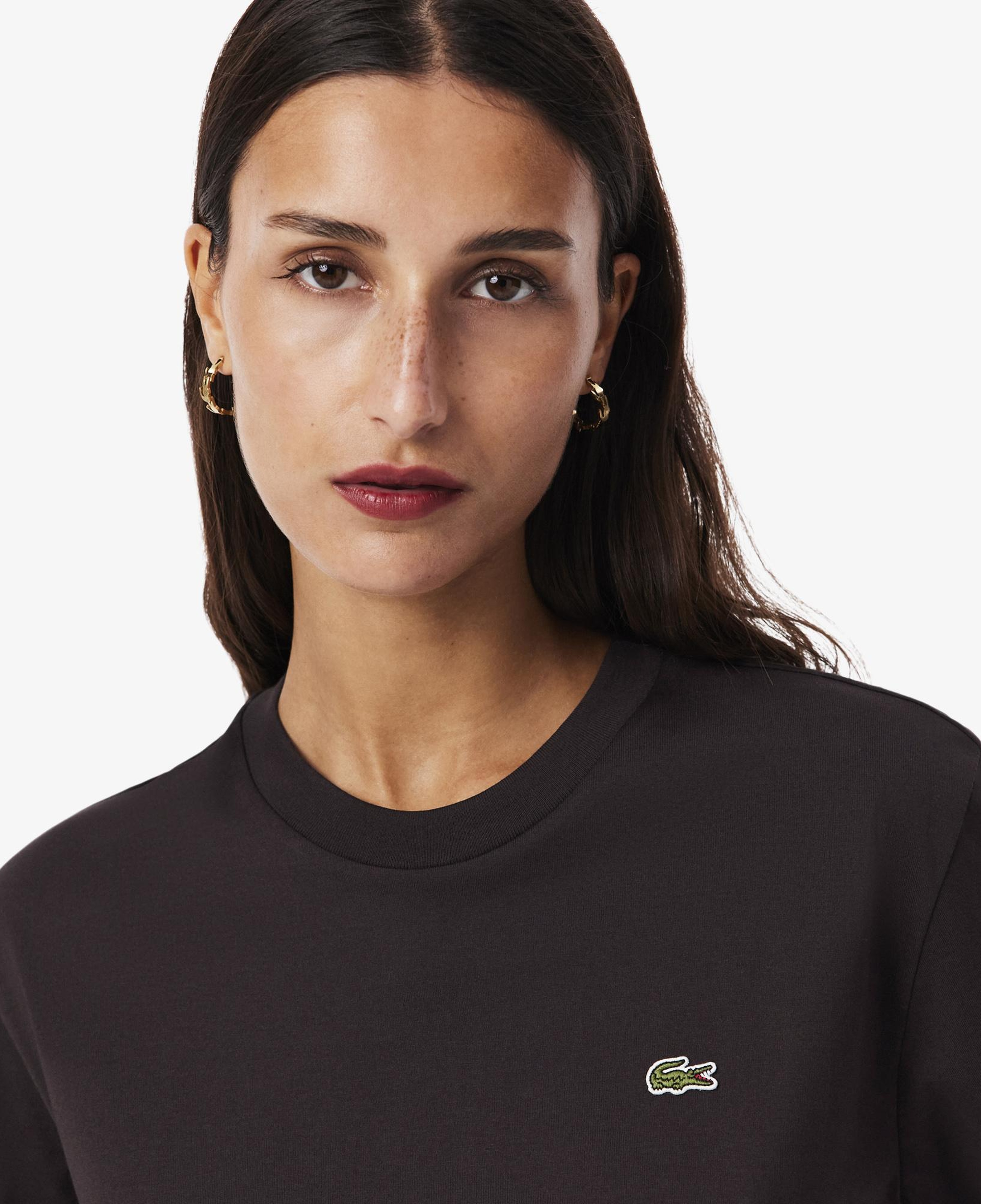 Lacoste Kadın Relaxed Fit Bisiklet Yaka Kahverengi T-Shirt