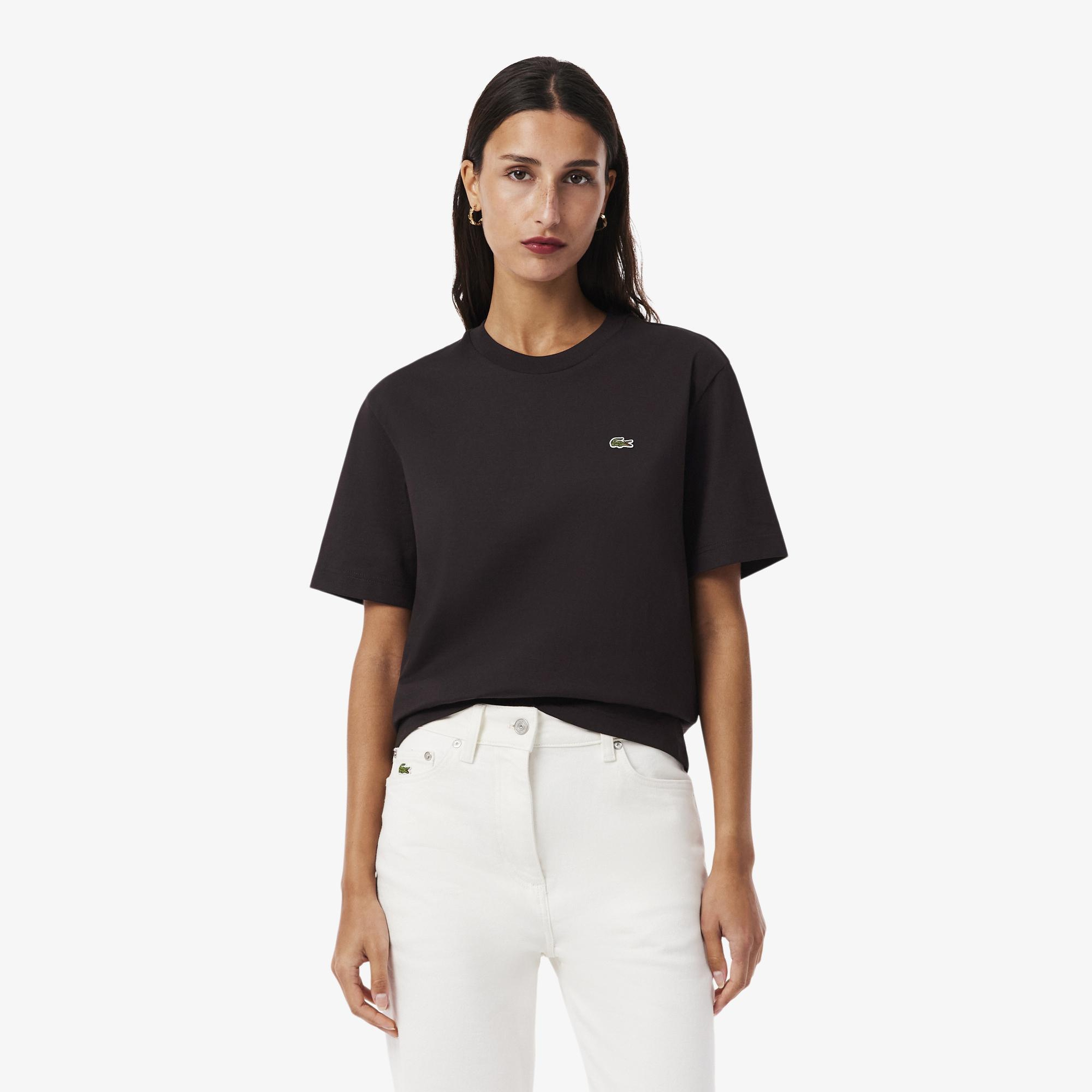 Lacoste Kadın Relaxed Fit Bisiklet Yaka Kahverengi T-Shirt