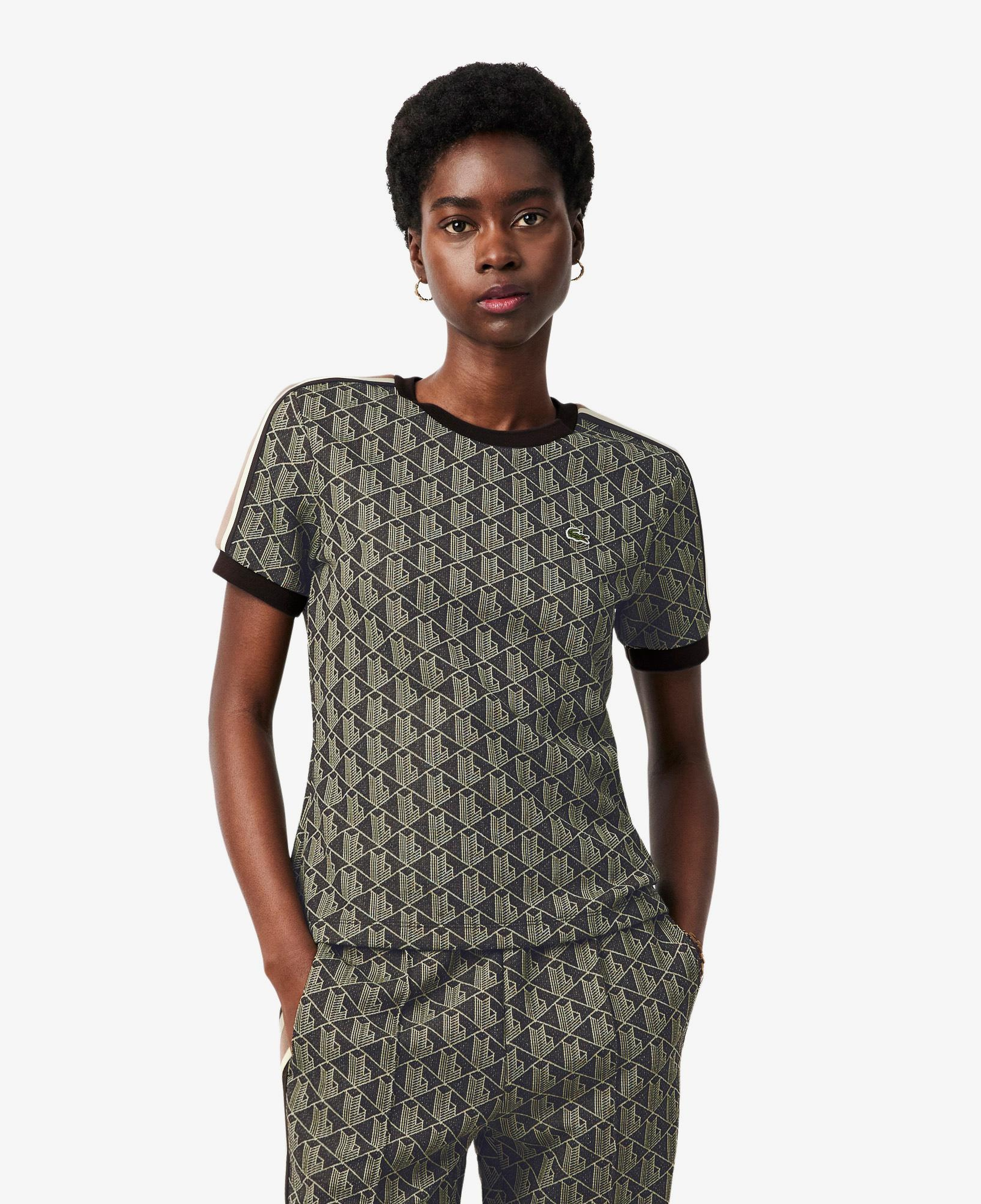 Lacoste Kadın Slim Fit Bisiklet Yaka Monogram Kahverengi T-Shirt