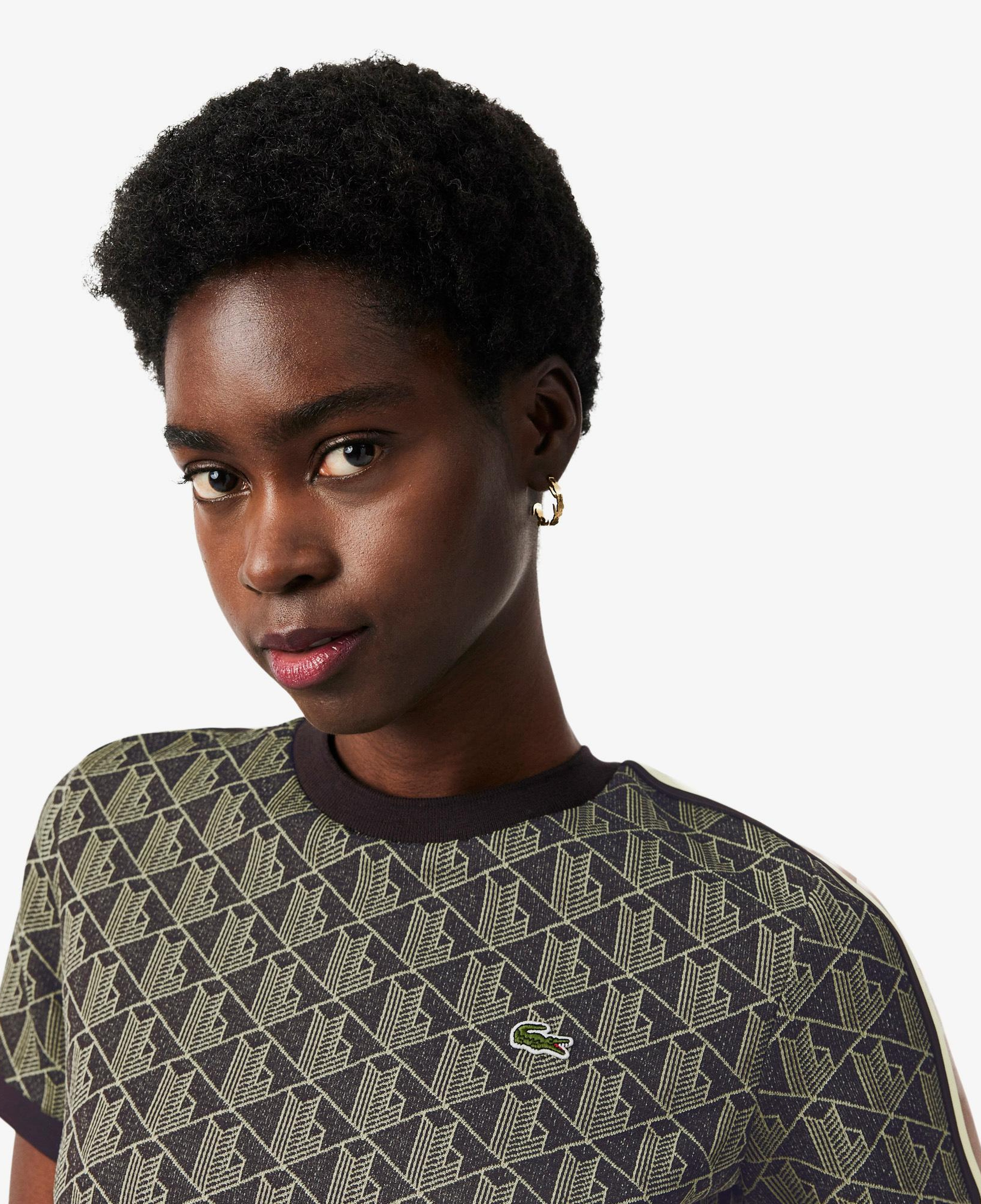 Lacoste Kadın Slim Fit Bisiklet Yaka Monogram Kahverengi T-Shirt