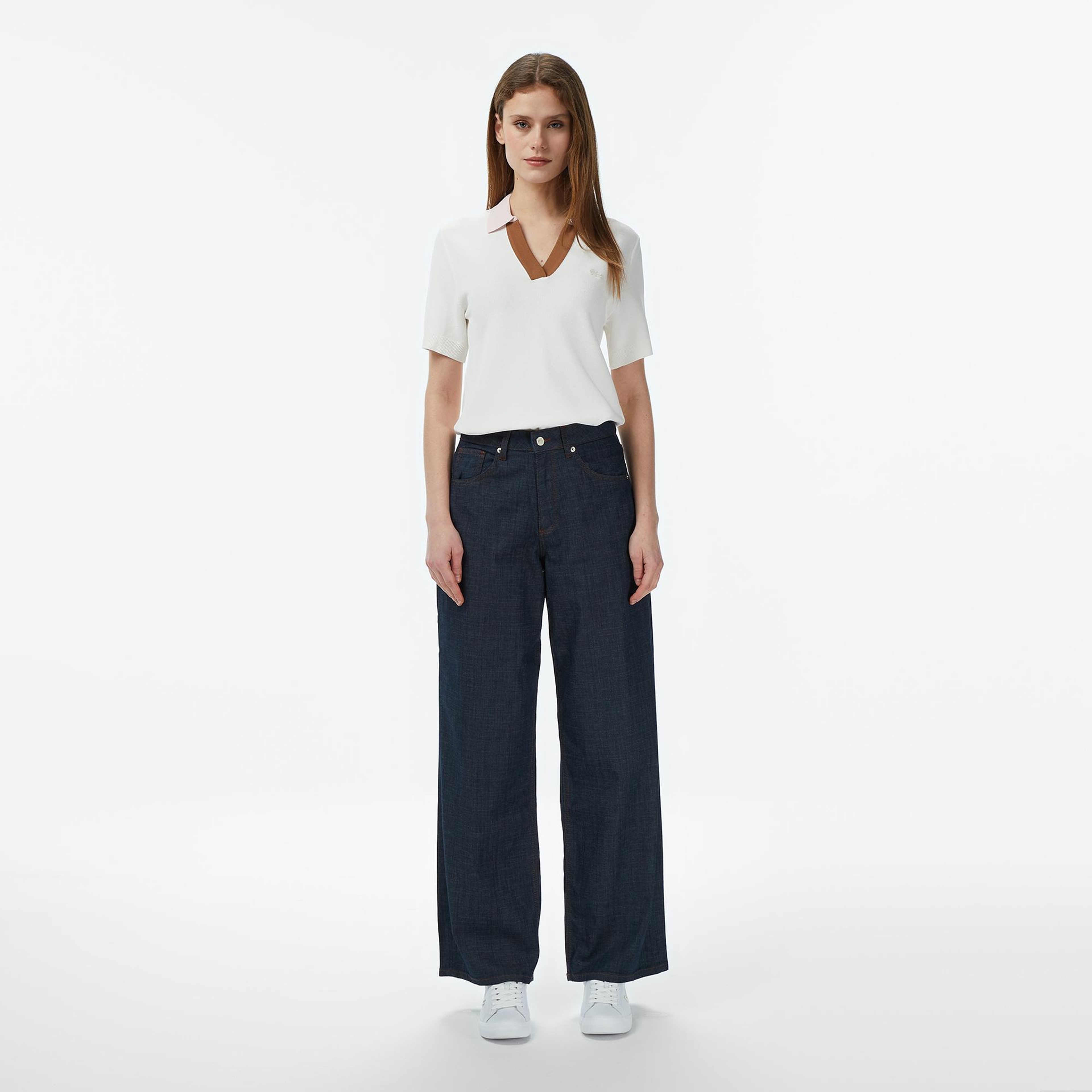 Lacoste Kadın Regular Fit Koyu Mavi Jean Pantolon