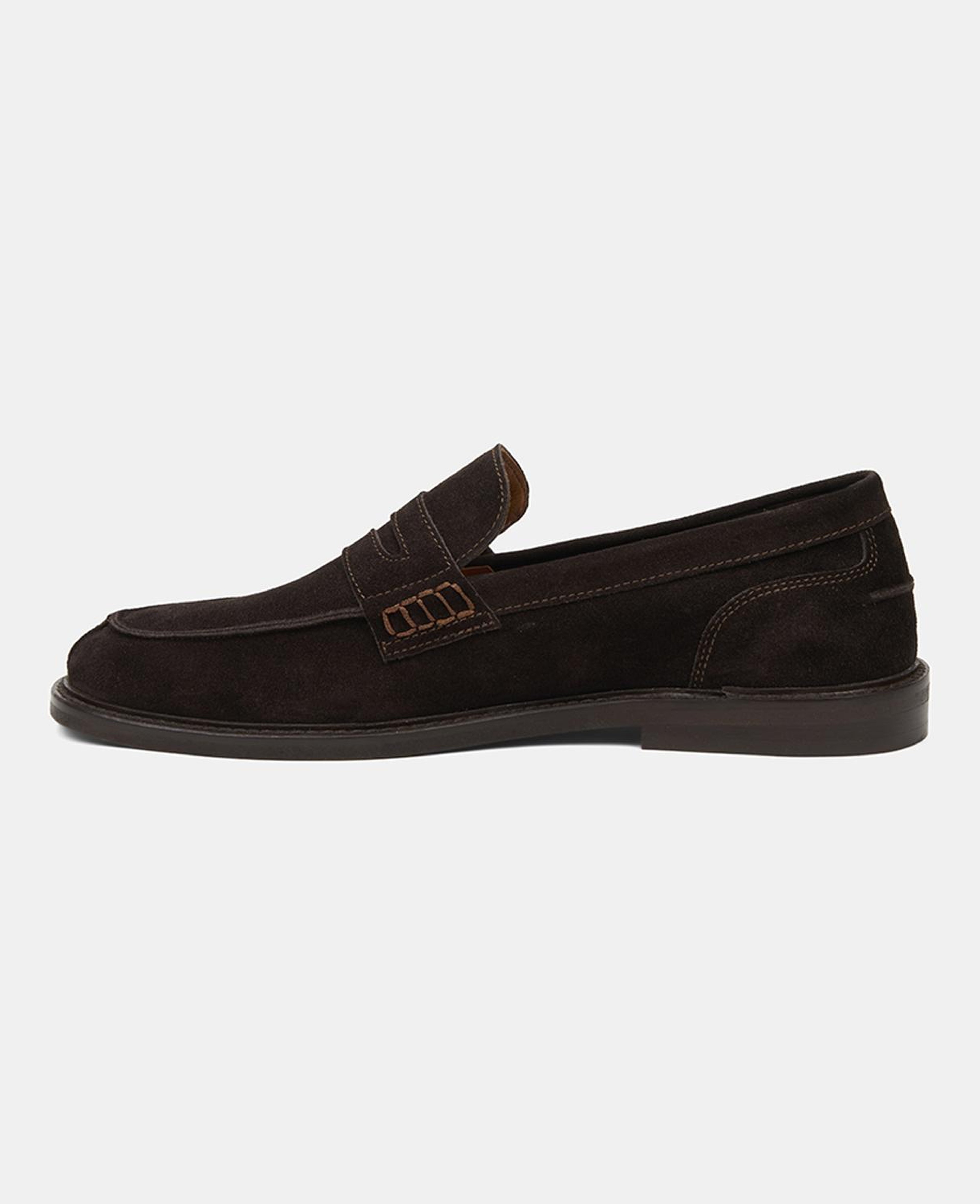 Erkek Kahve Dikiş Detaylı Süet Deri Loafer