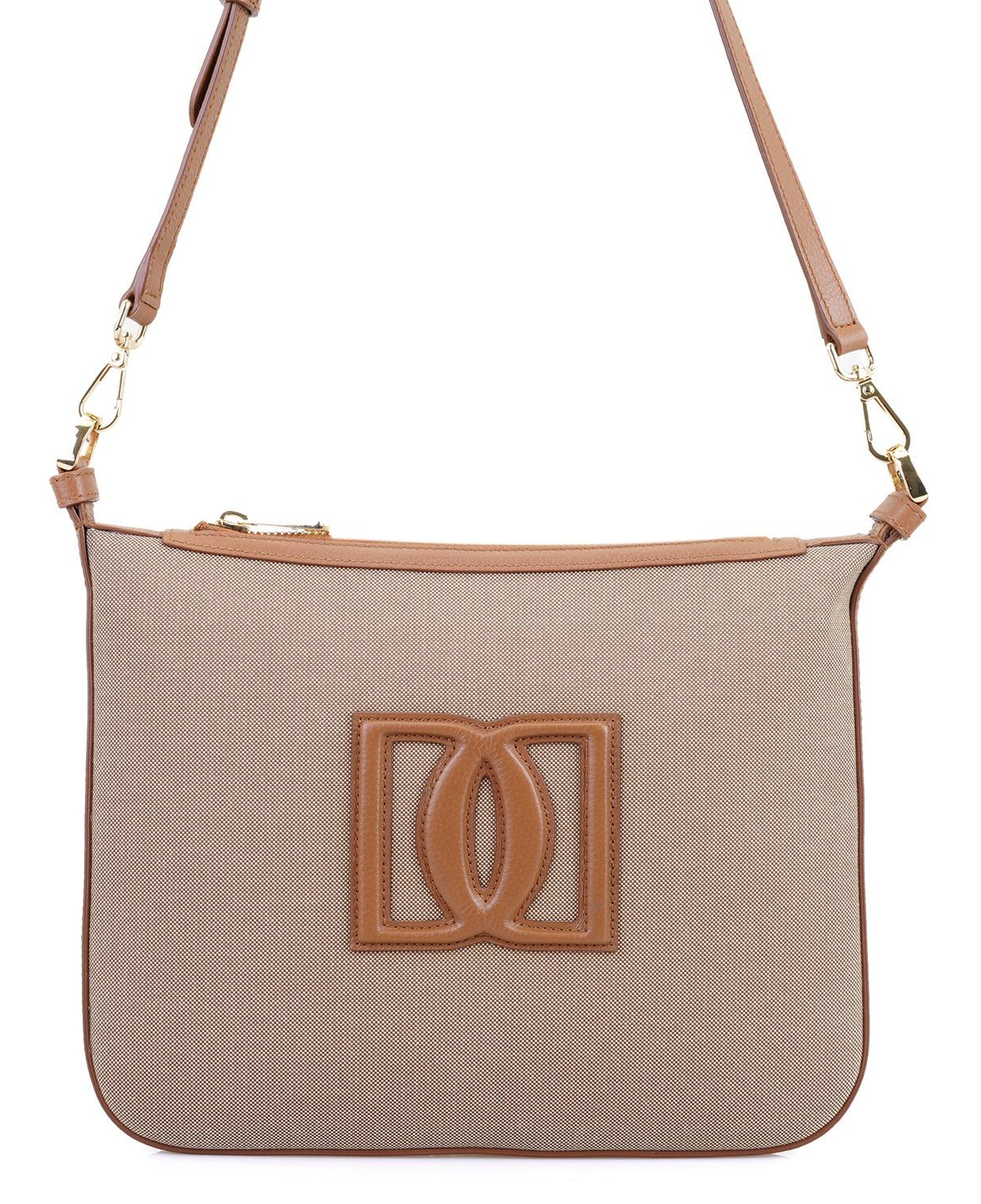 Kadın Ten Deri Biyeli Kanvas Omuz Çantası