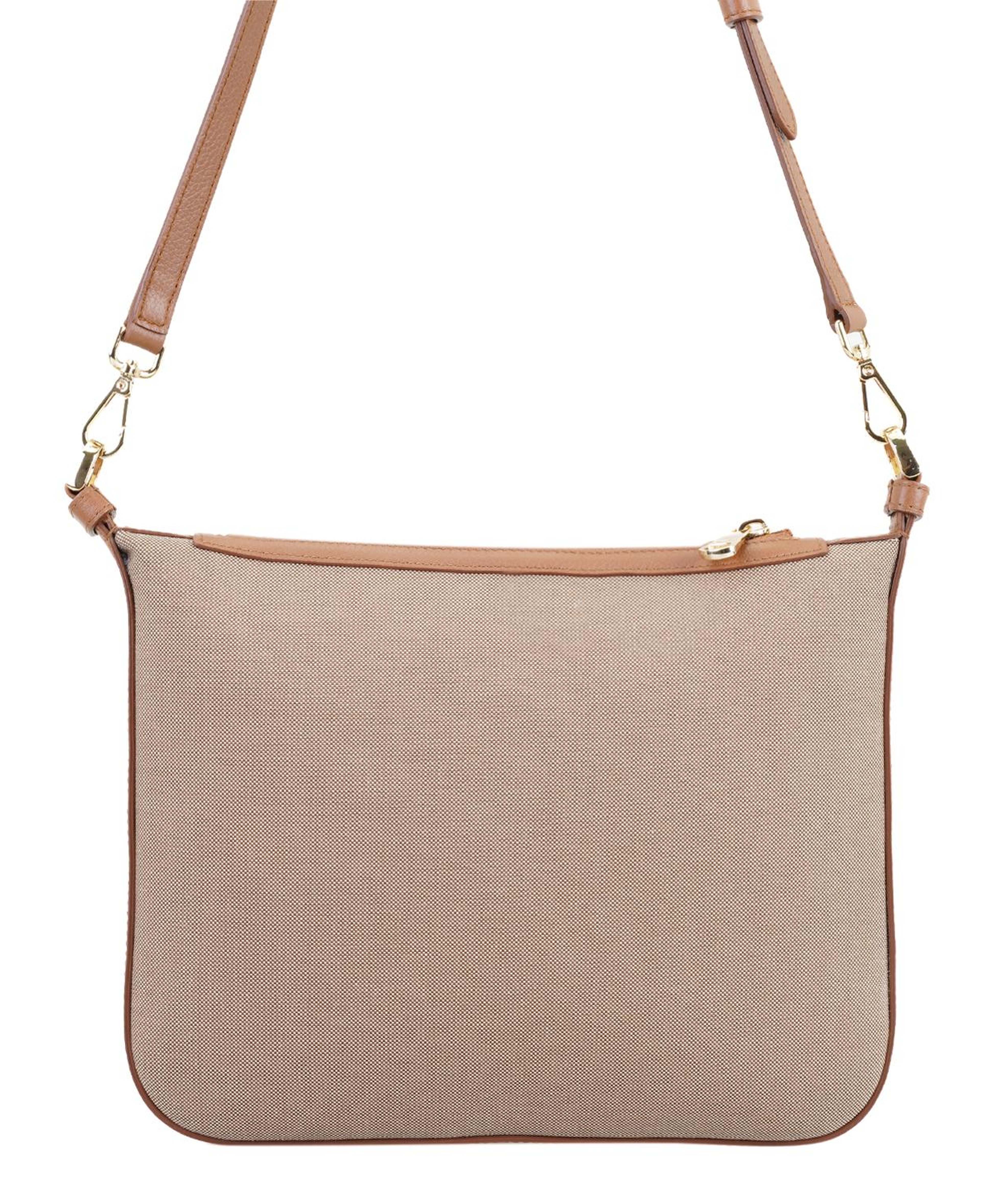 Kadın Ten Deri Biyeli Kanvas Omuz Çantası