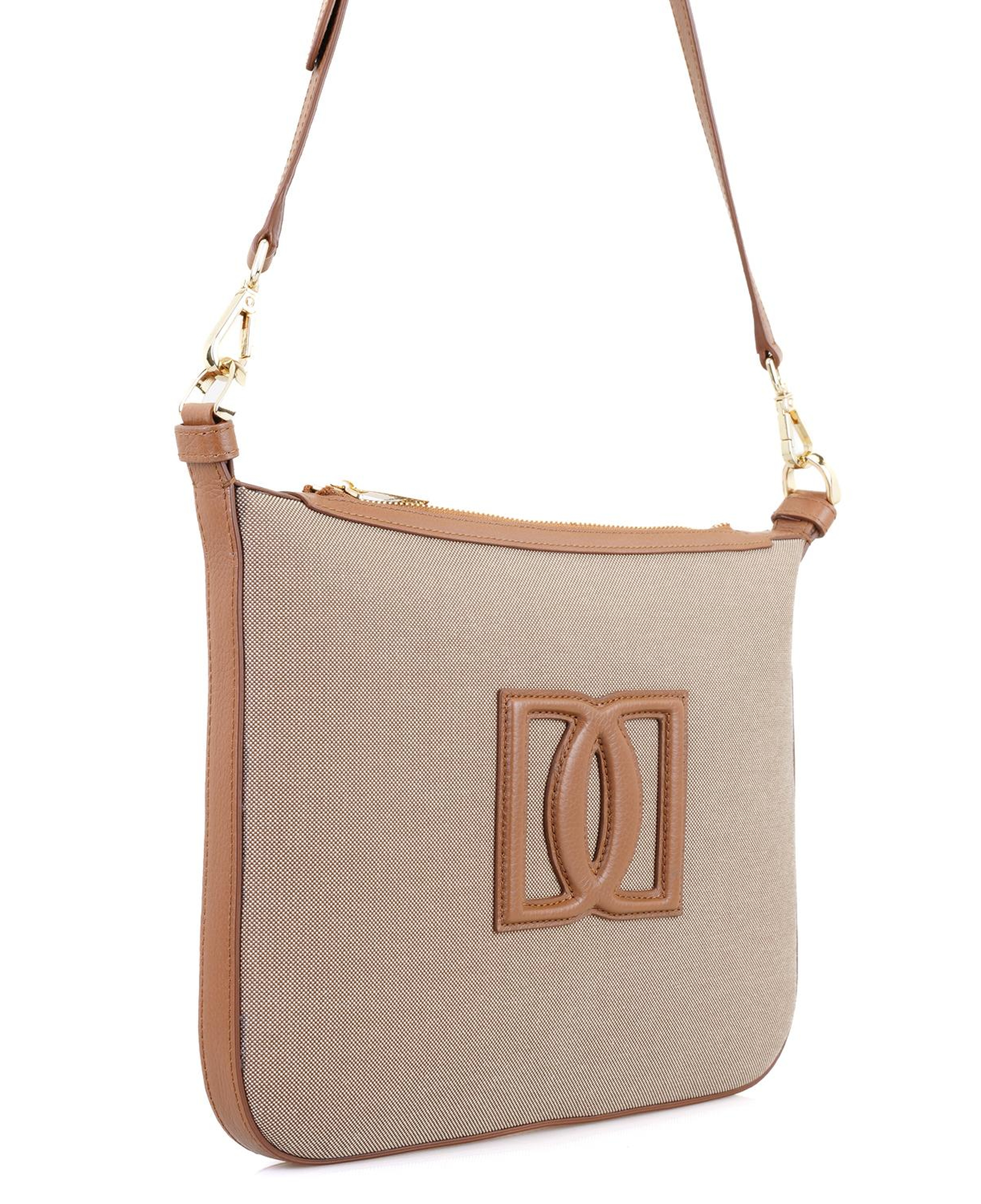 Kadın Ten Deri Biyeli Kanvas Omuz Çantası