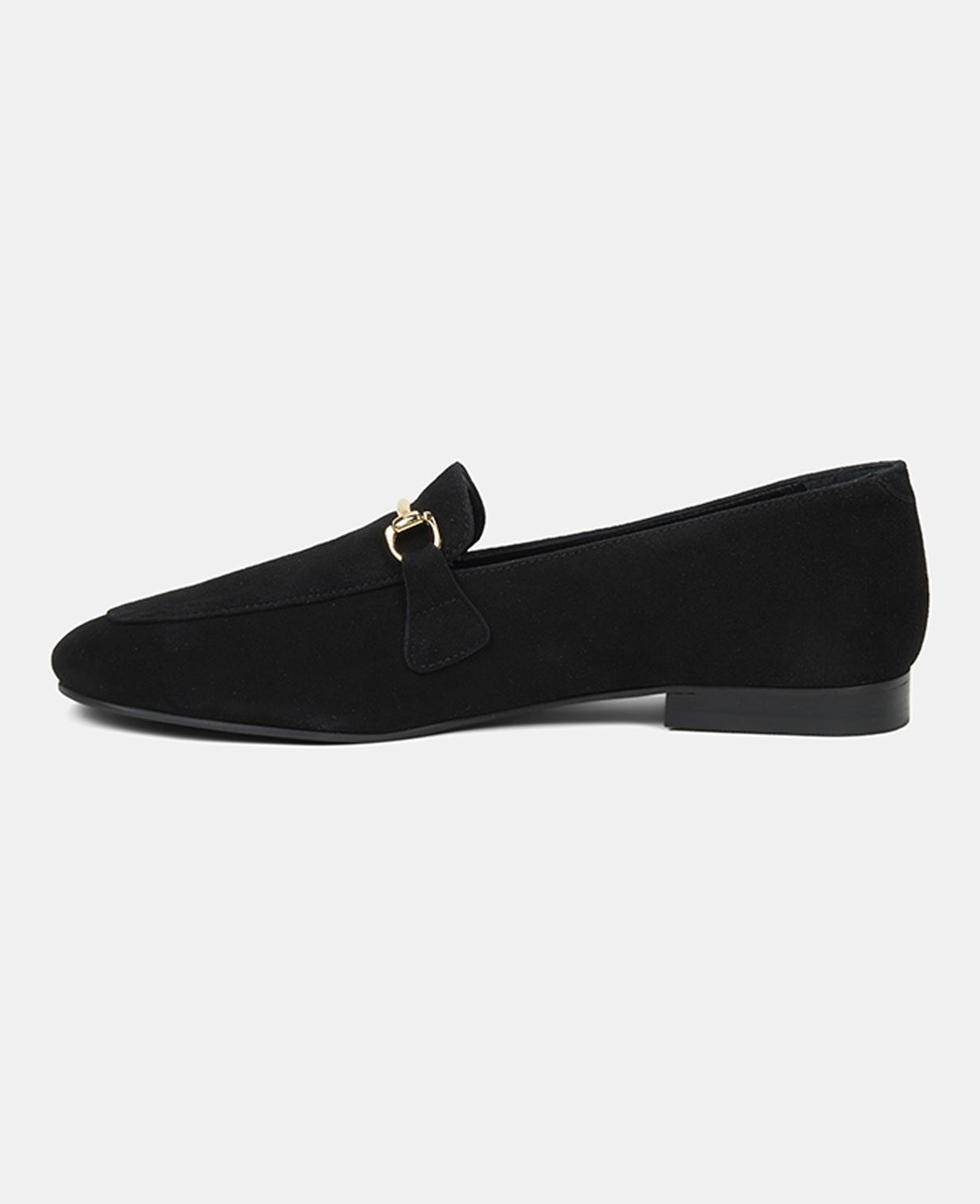 Kadın Siyah Metal Gold Tokalı Süet Deri Loafer