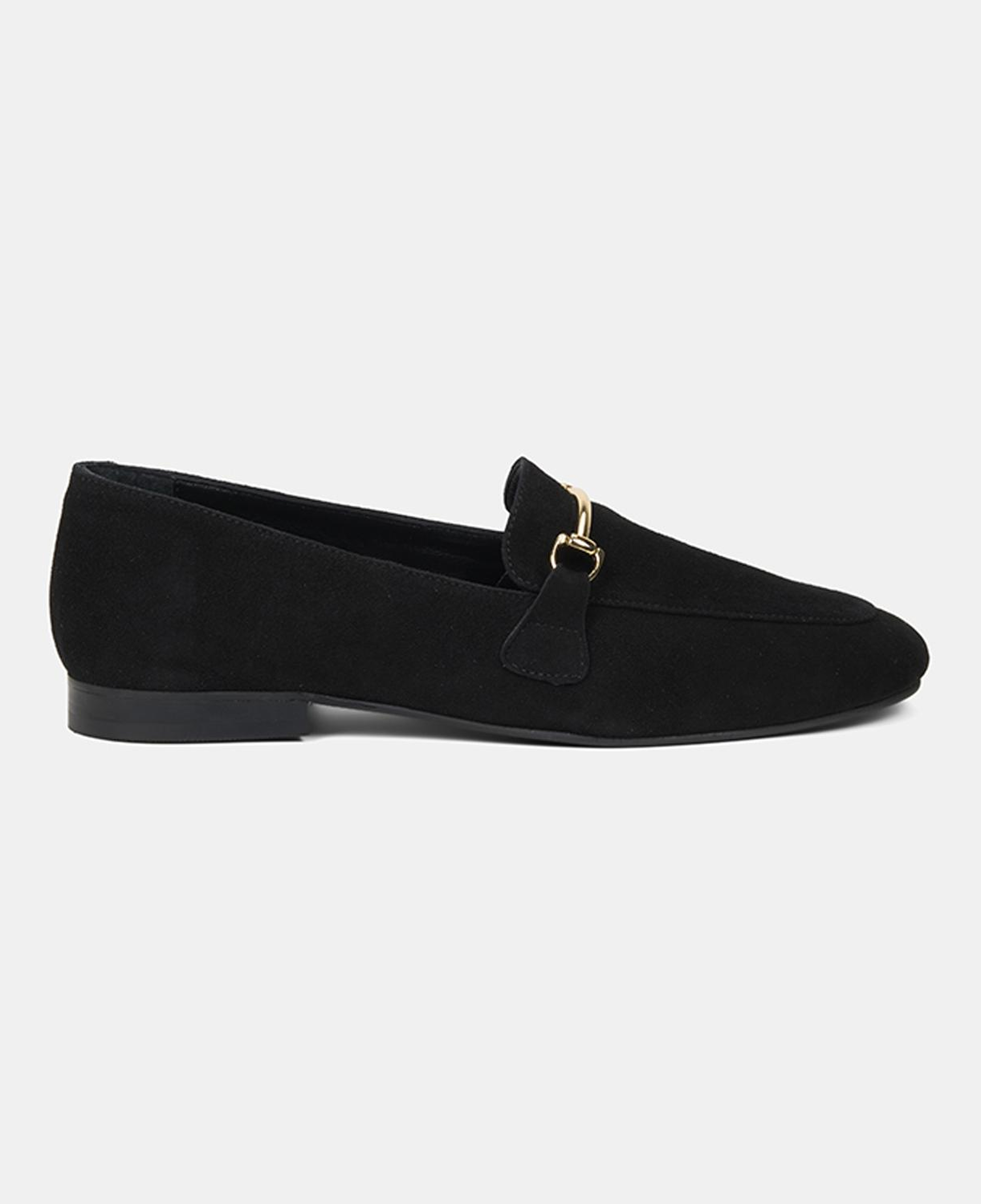 Kadın Siyah Metal Gold Tokalı Süet Deri Loafer