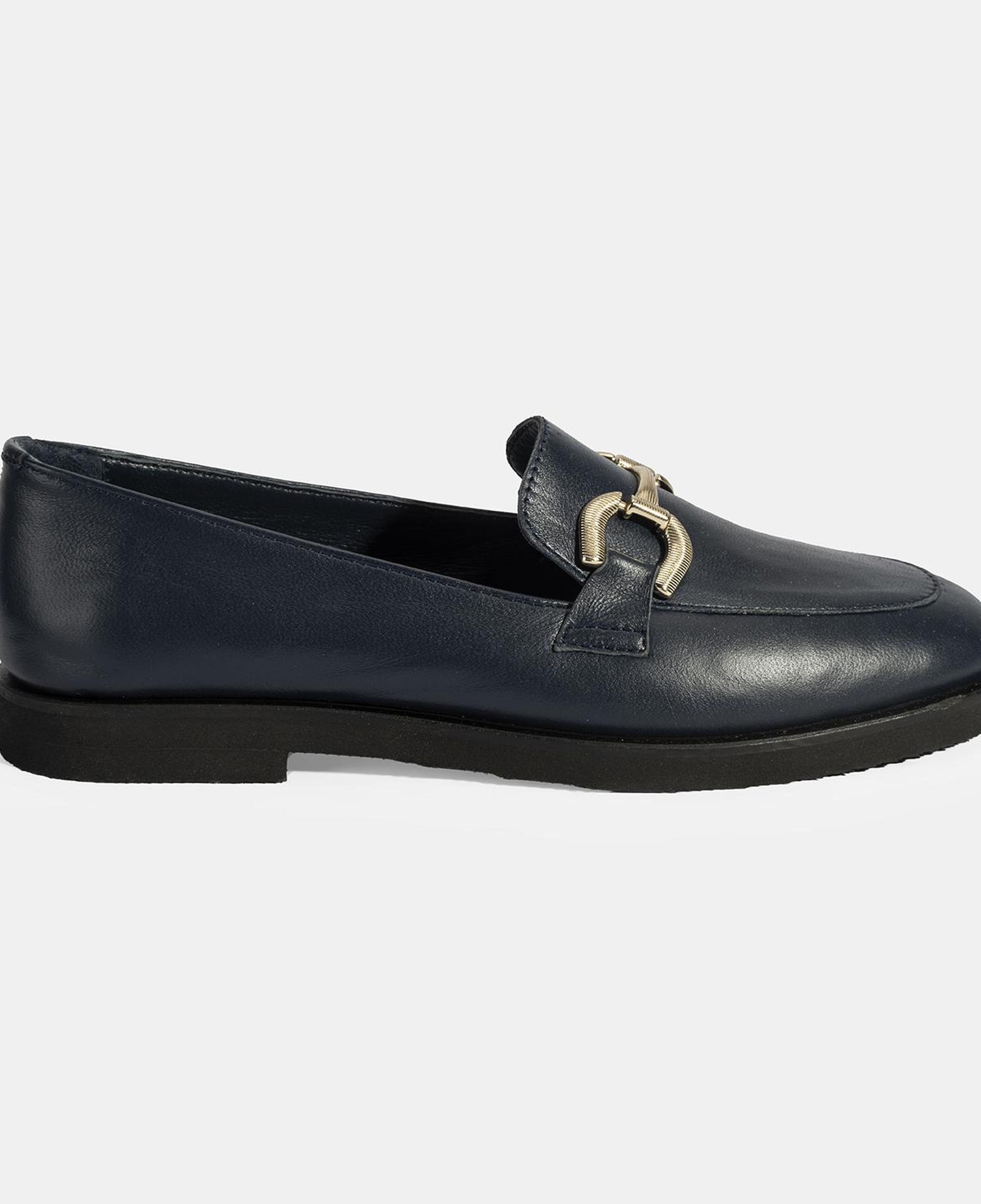 Kadın Lacivert Metal Toka Aksesuarlı Deri Loafer