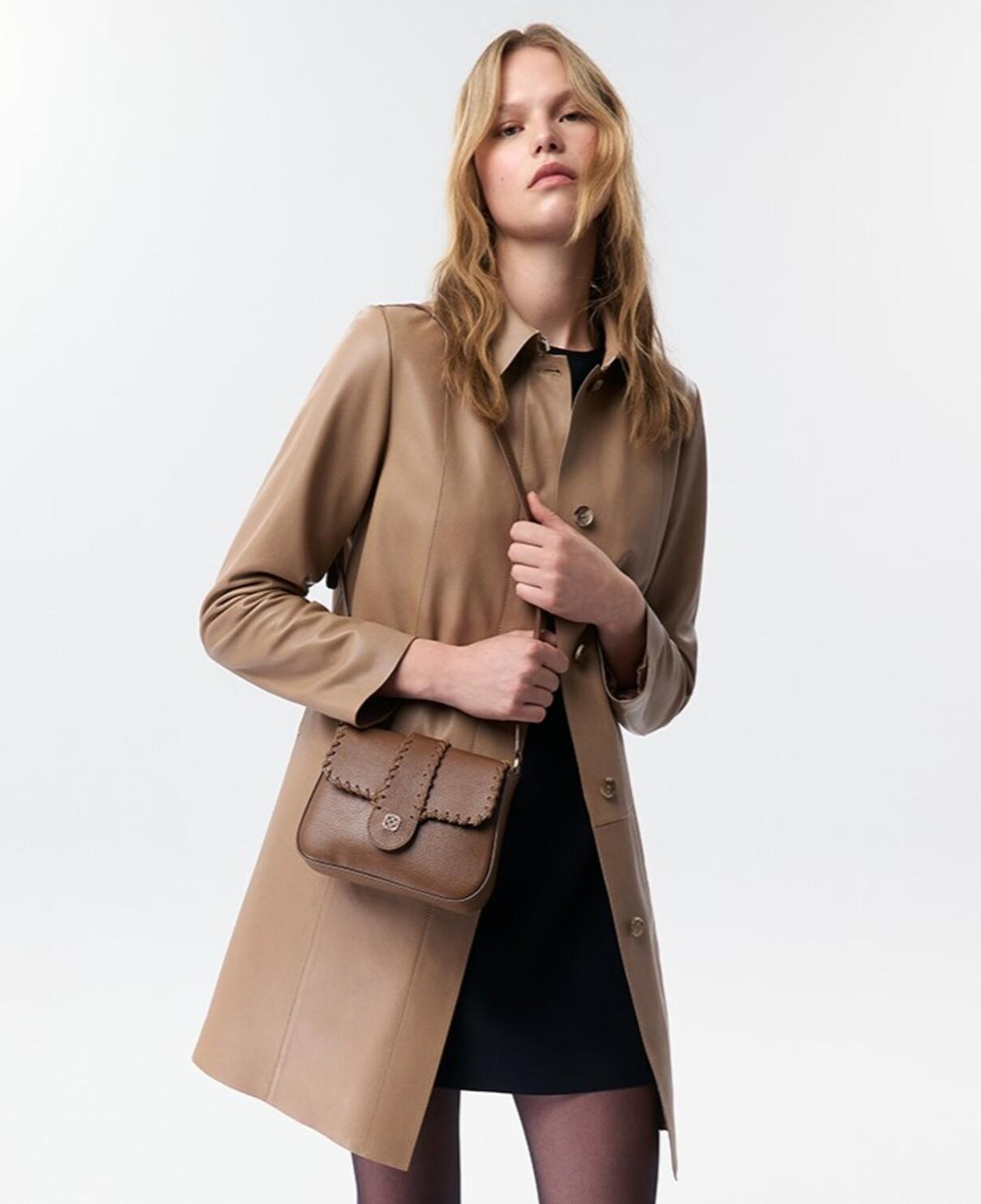 Catori Bej Kadın Deri Trençkot