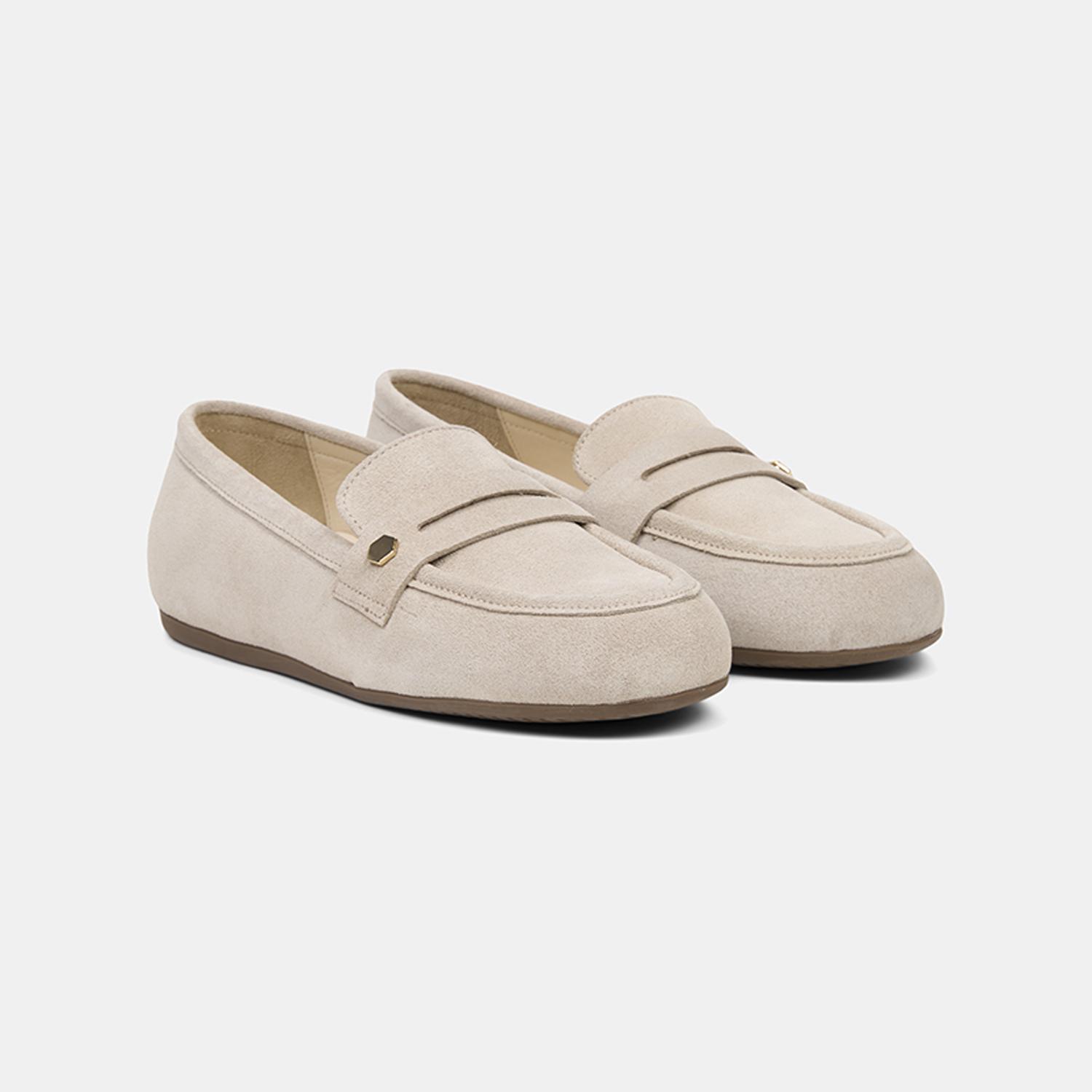 Kadın Bej Metal Detaylı Süet Loafer