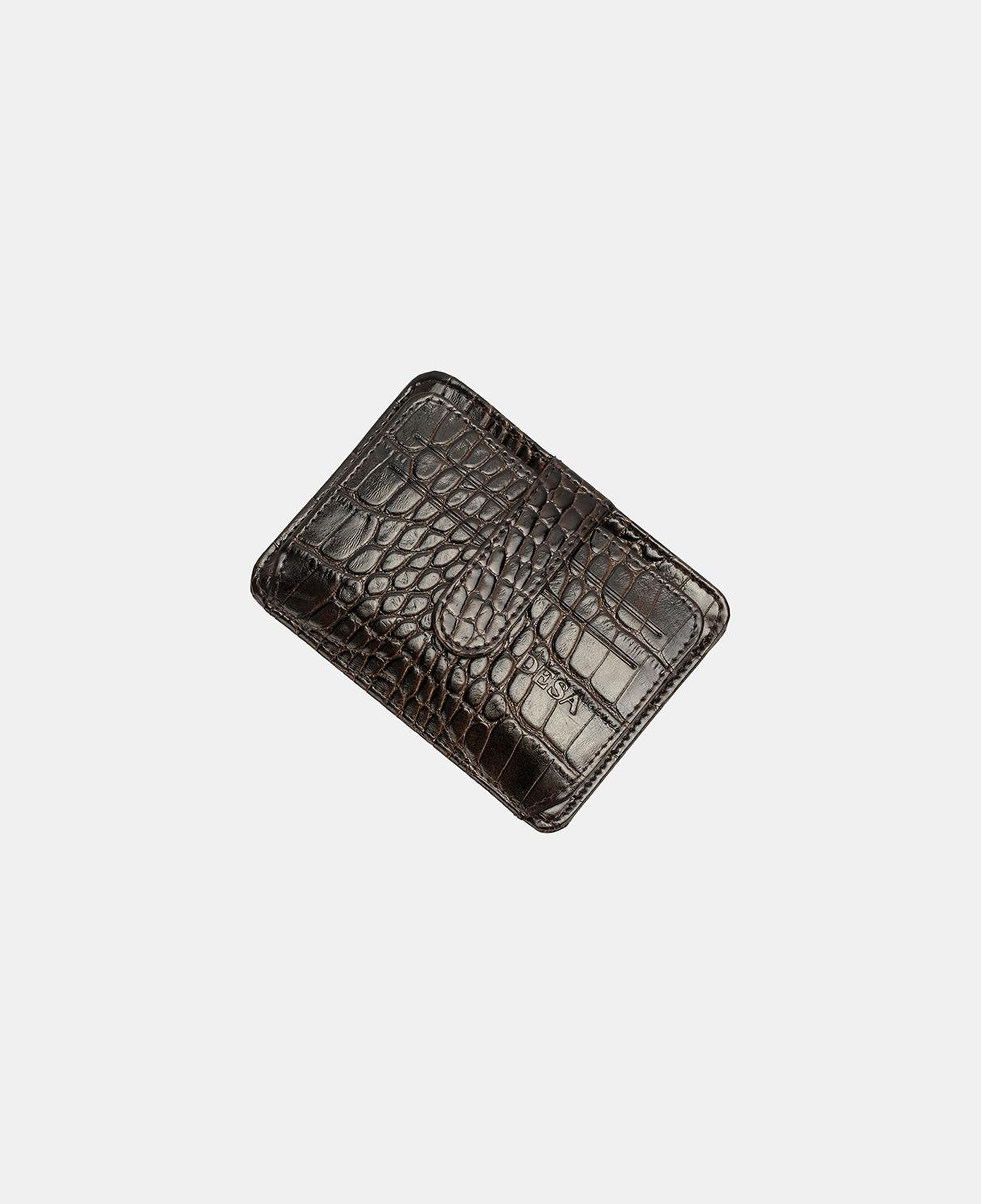 Kahve Kroko Baskılı Unisex Deri Kartlık