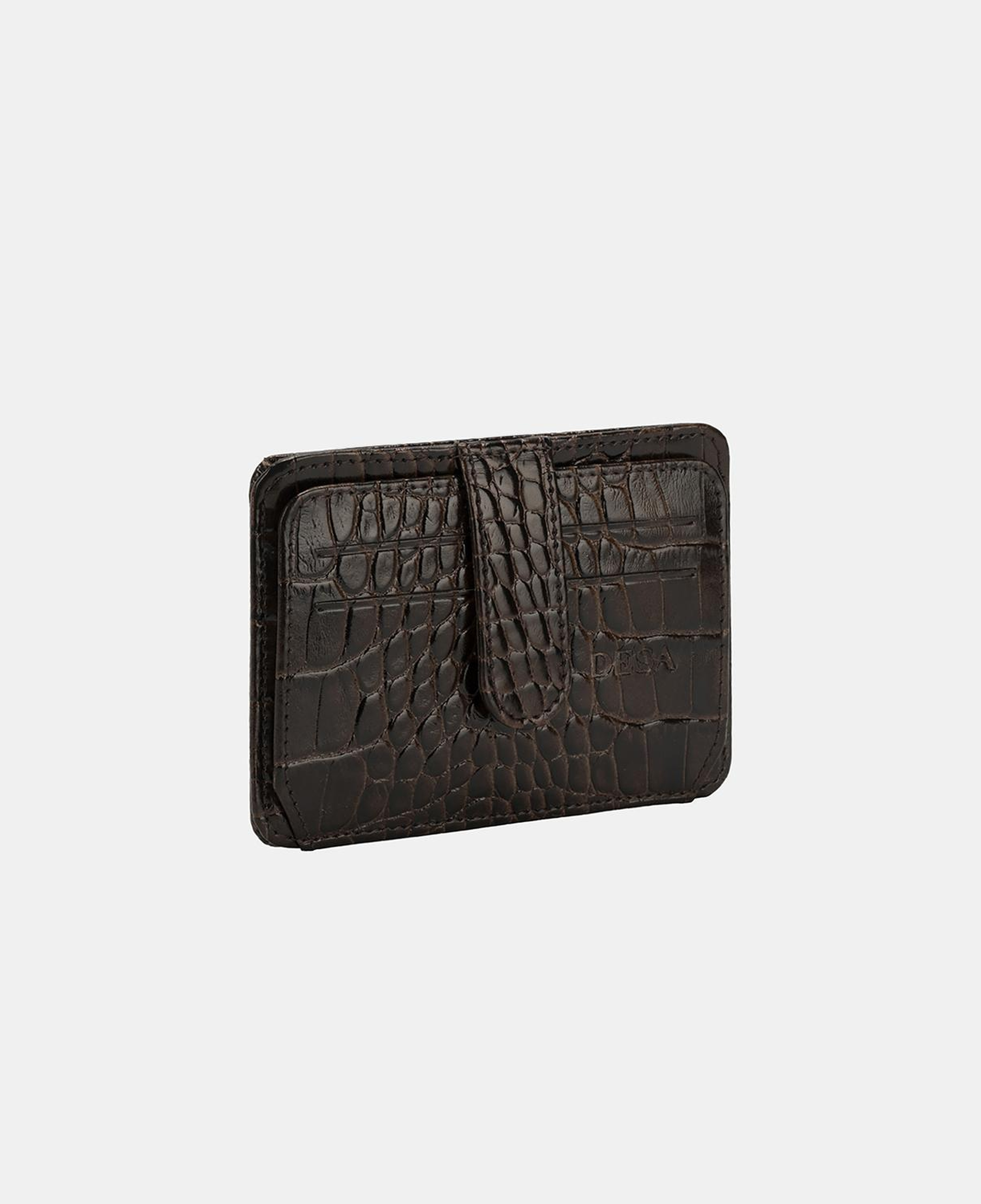 Kahve Kroko Baskılı Unisex Deri Kartlık