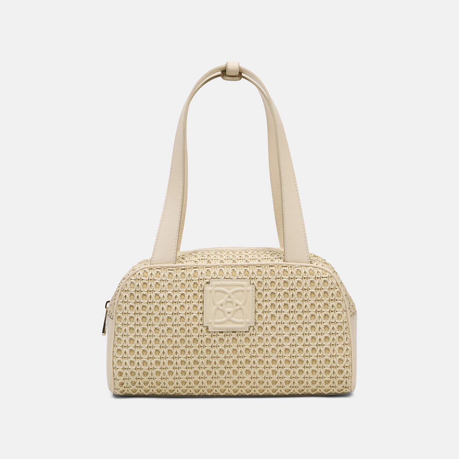 Kadın Bej Örgü Detaylı Logolu Omuz Çantası