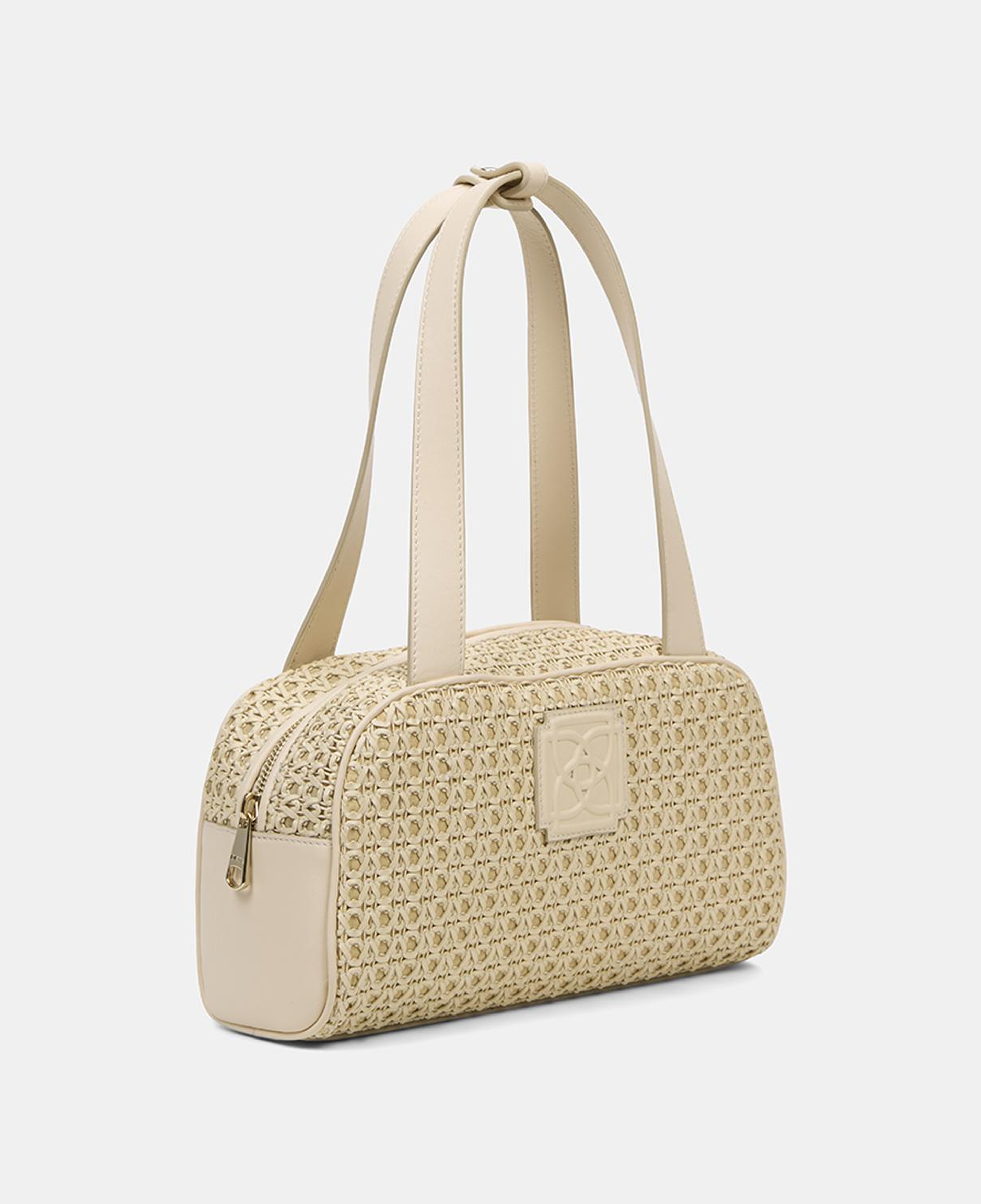 Kadın Bej Örgü Detaylı Logolu Omuz Çantası