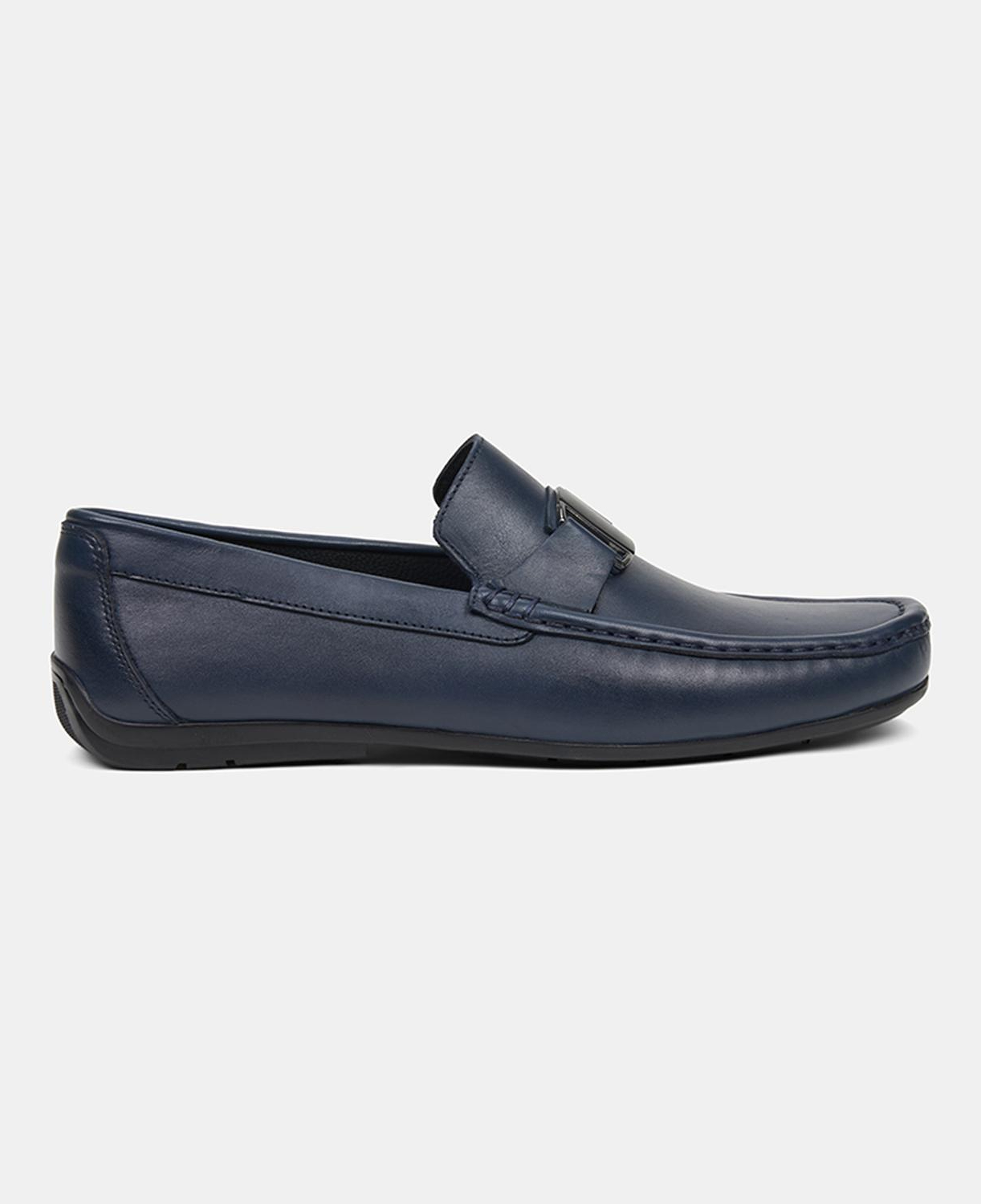 Erkek Lacivert Metal Detaylı Deri Loafer