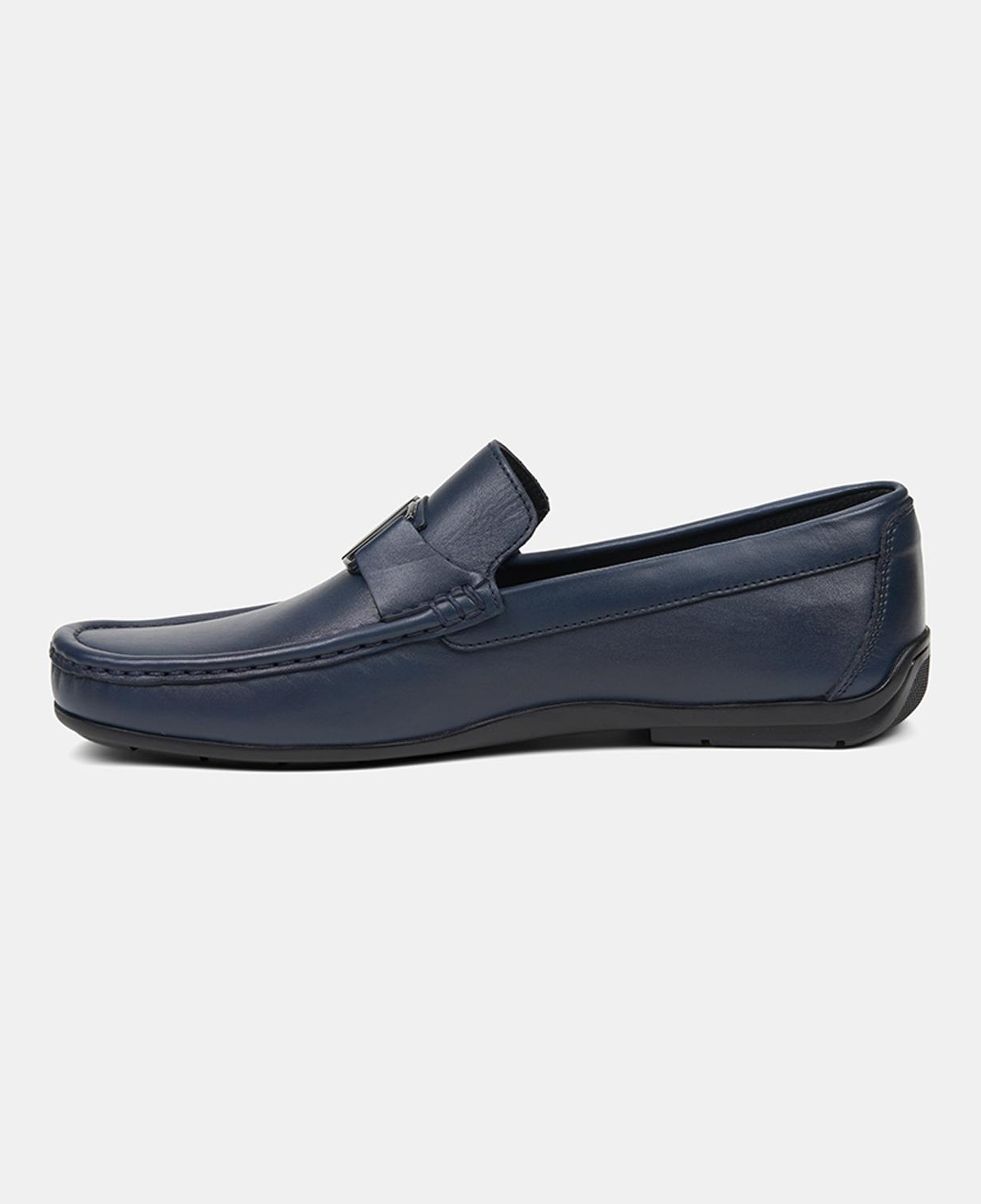 Erkek Lacivert Metal Detaylı Deri Loafer