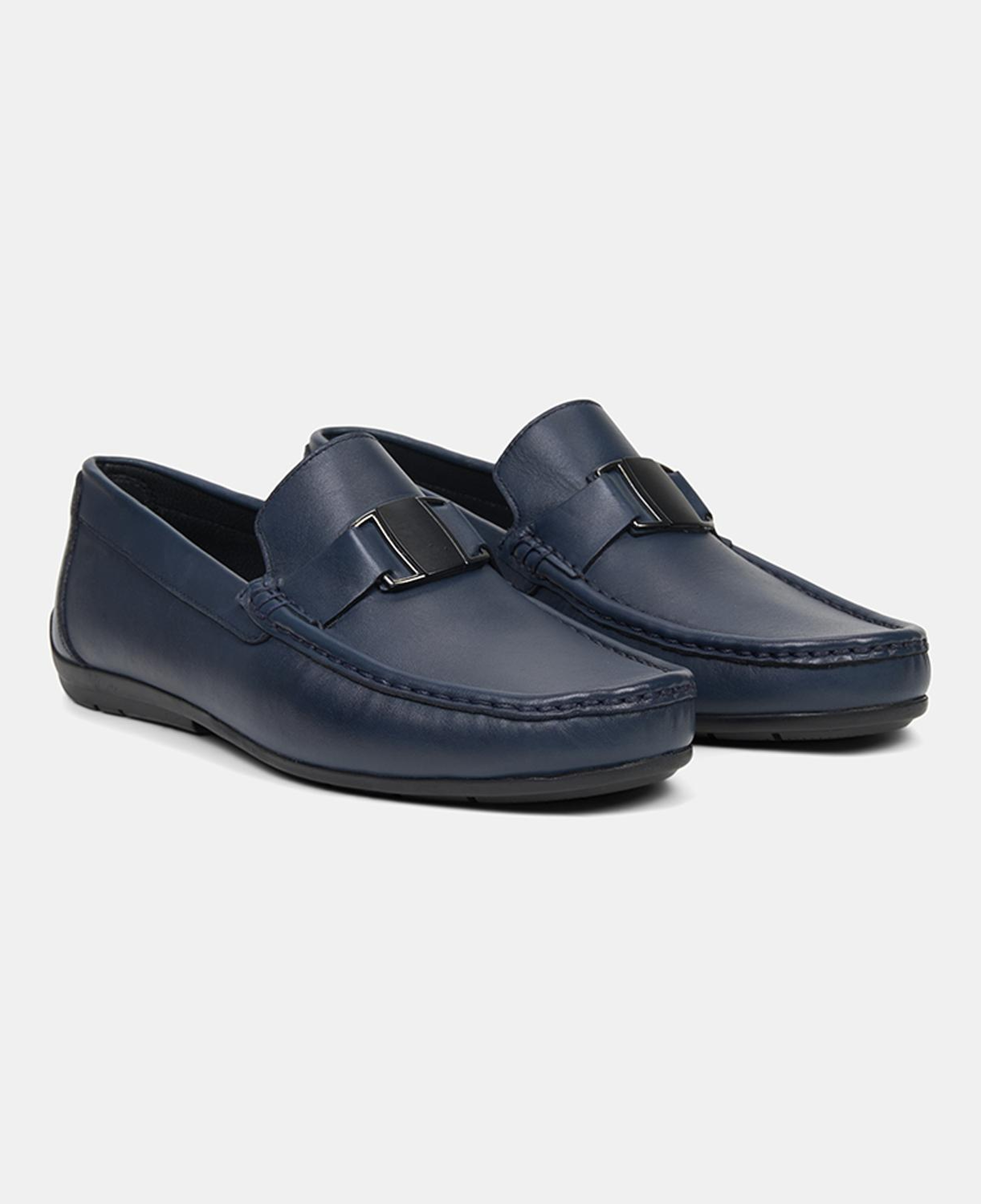Erkek Lacivert Metal Detaylı Deri Loafer
