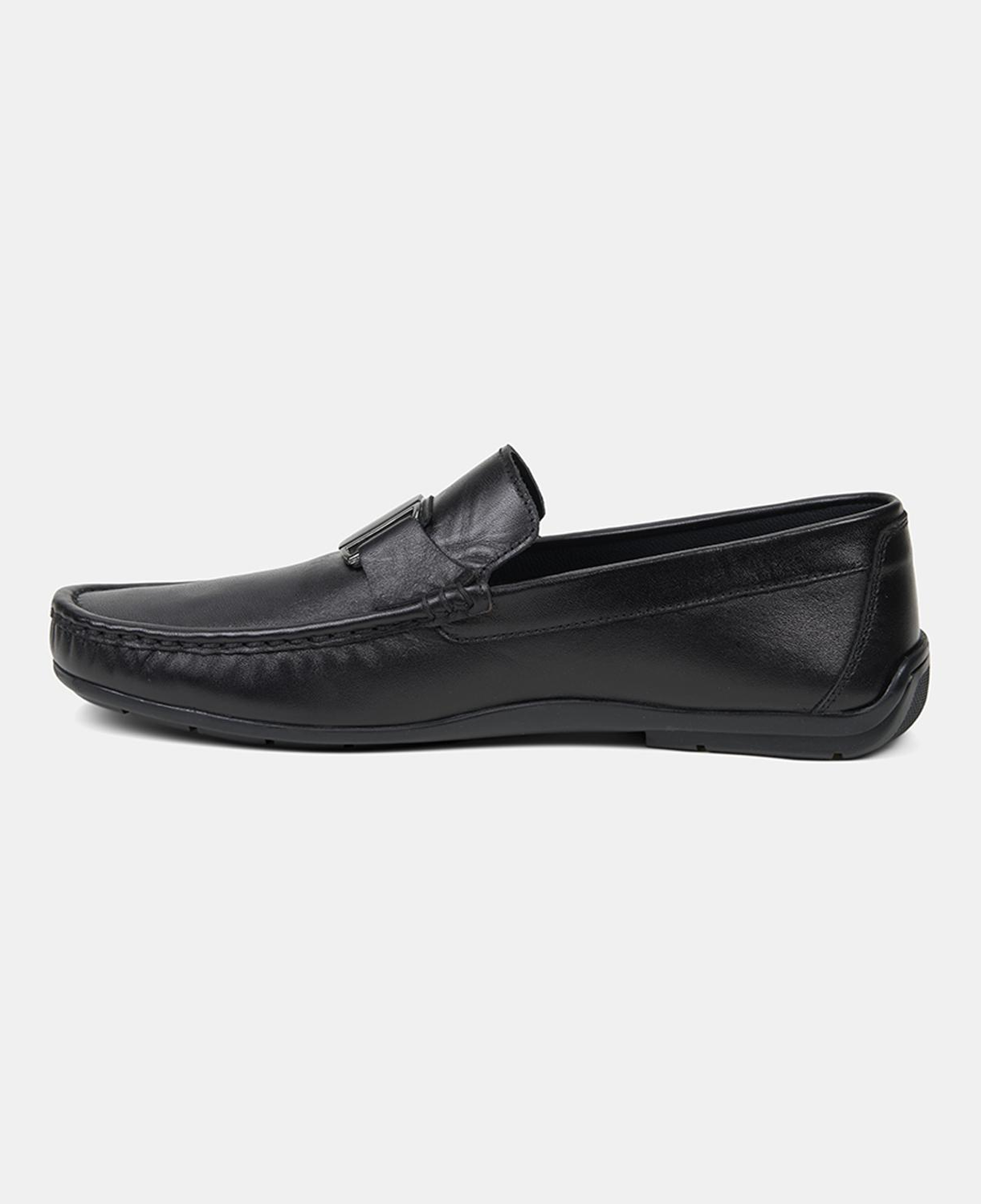 Erkek Siyah Metal Detaylı Deri Loafer