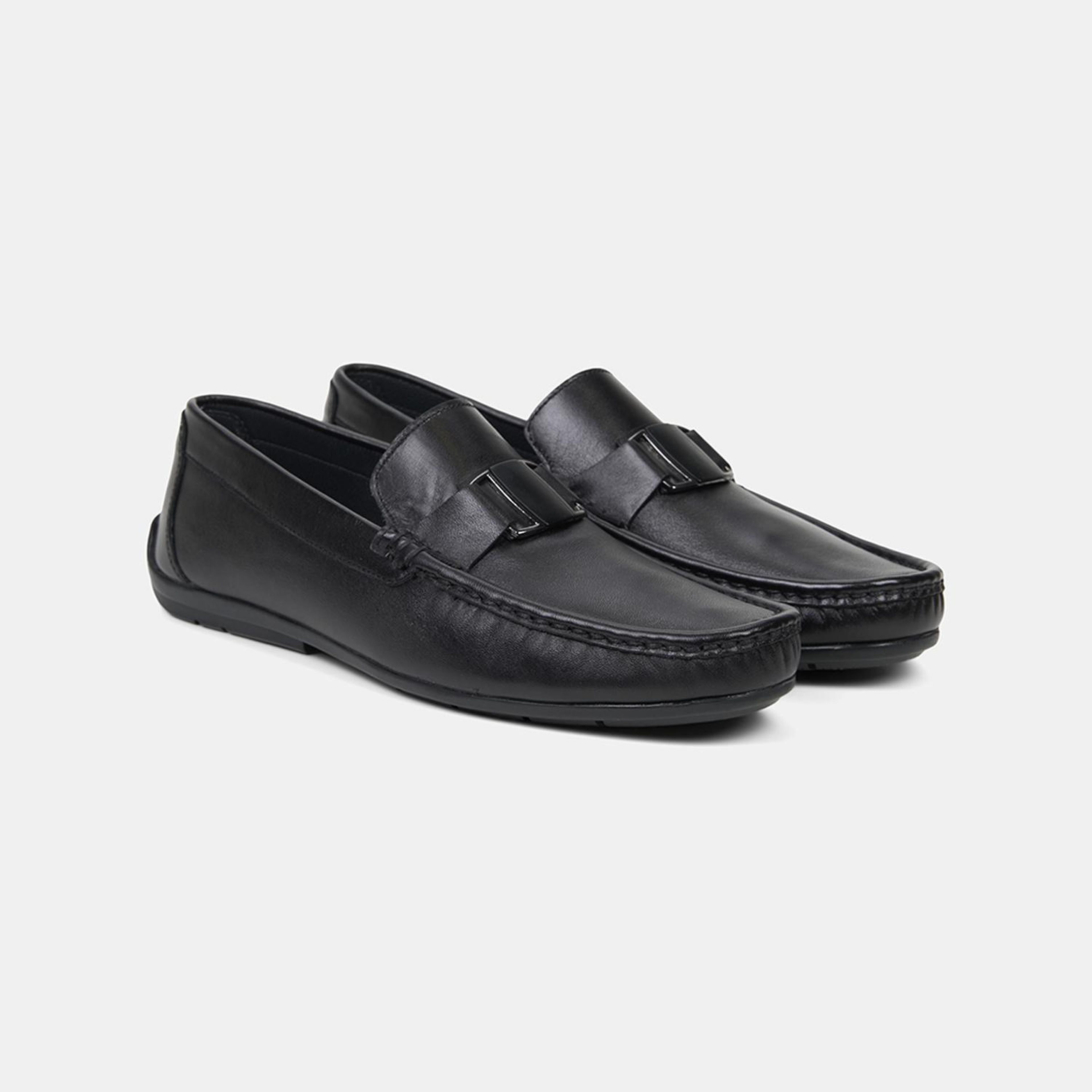 Erkek Siyah Metal Detaylı Deri Loafer