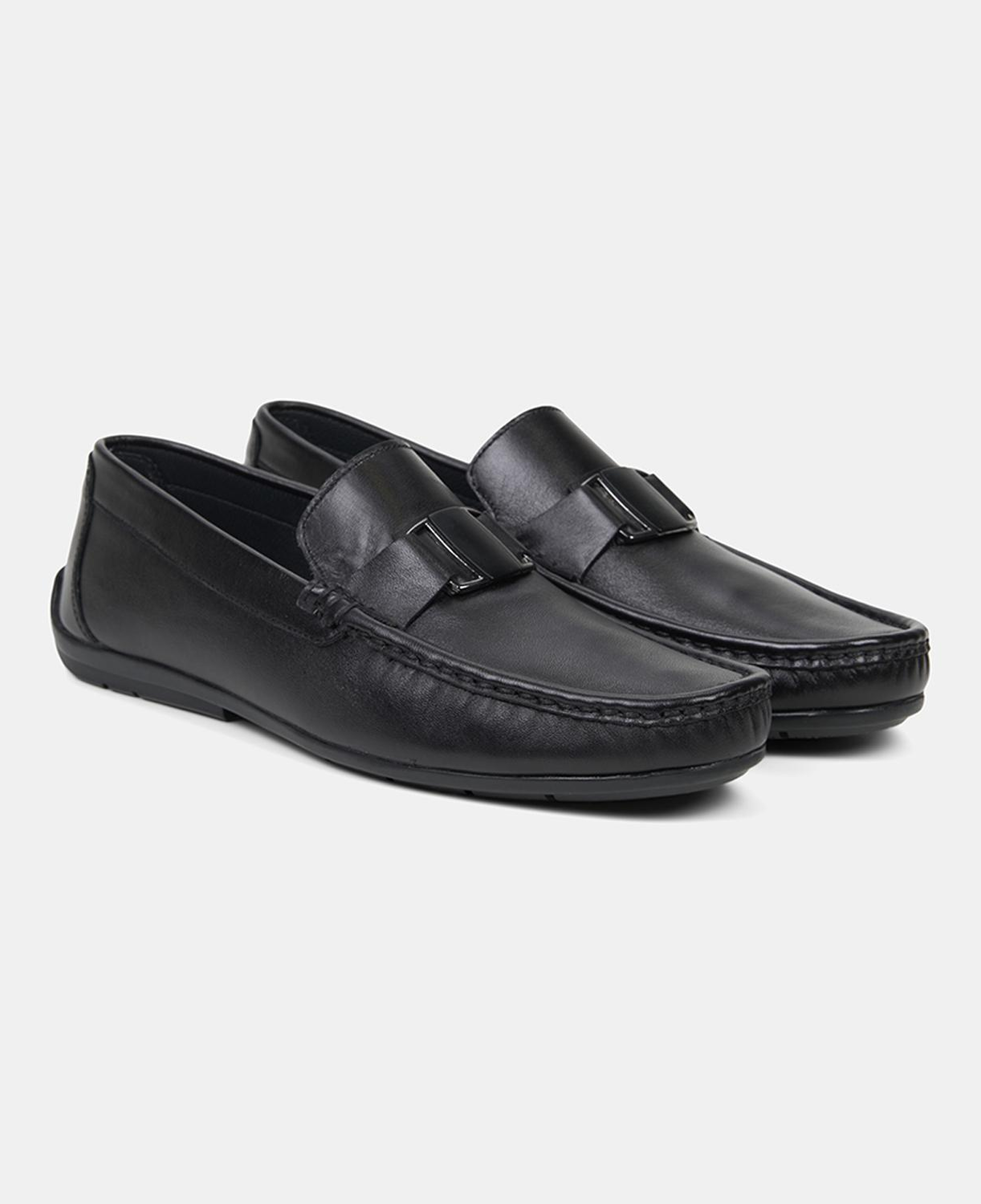 Erkek Siyah Metal Detaylı Deri Loafer