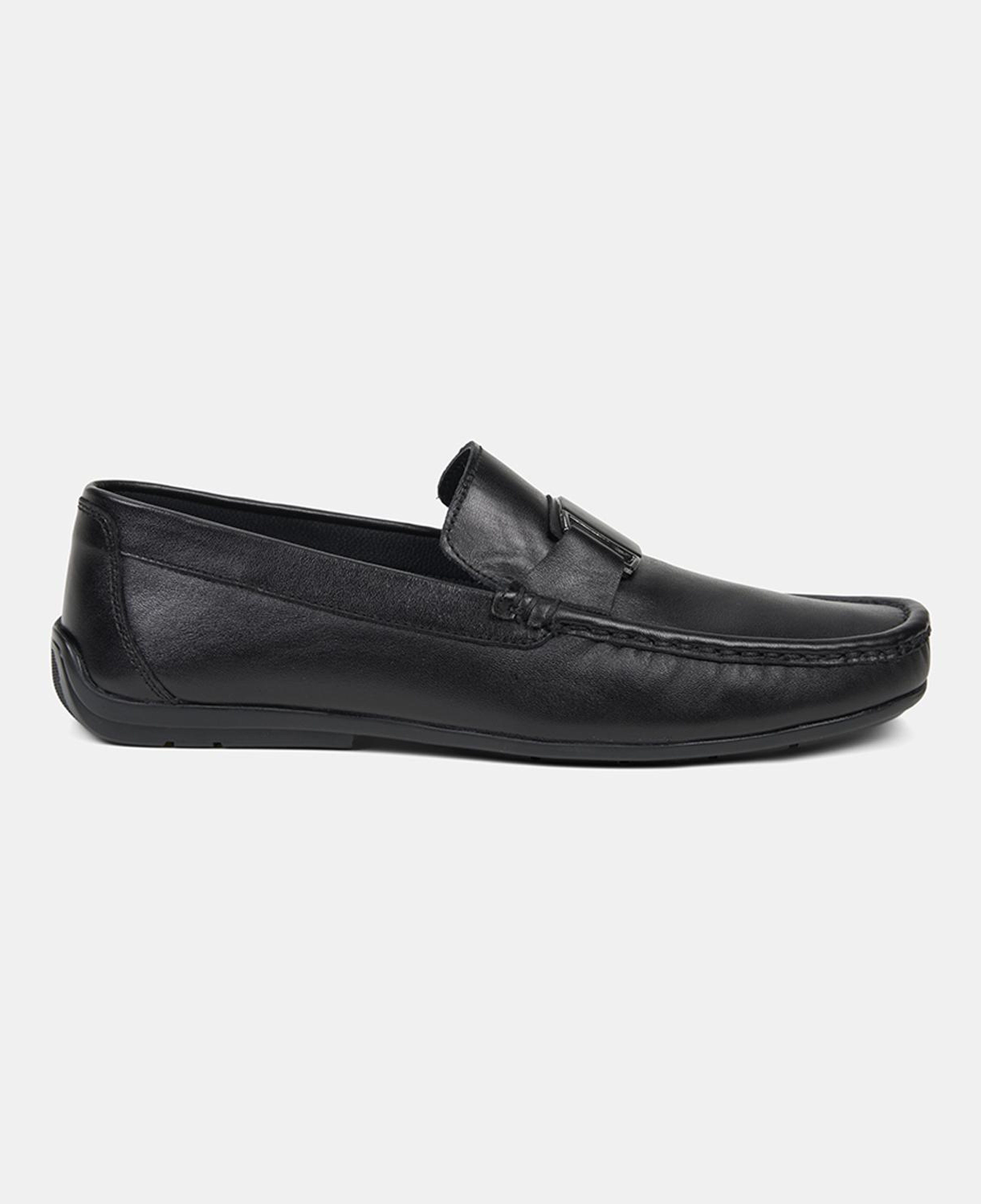 Erkek Siyah Metal Detaylı Deri Loafer