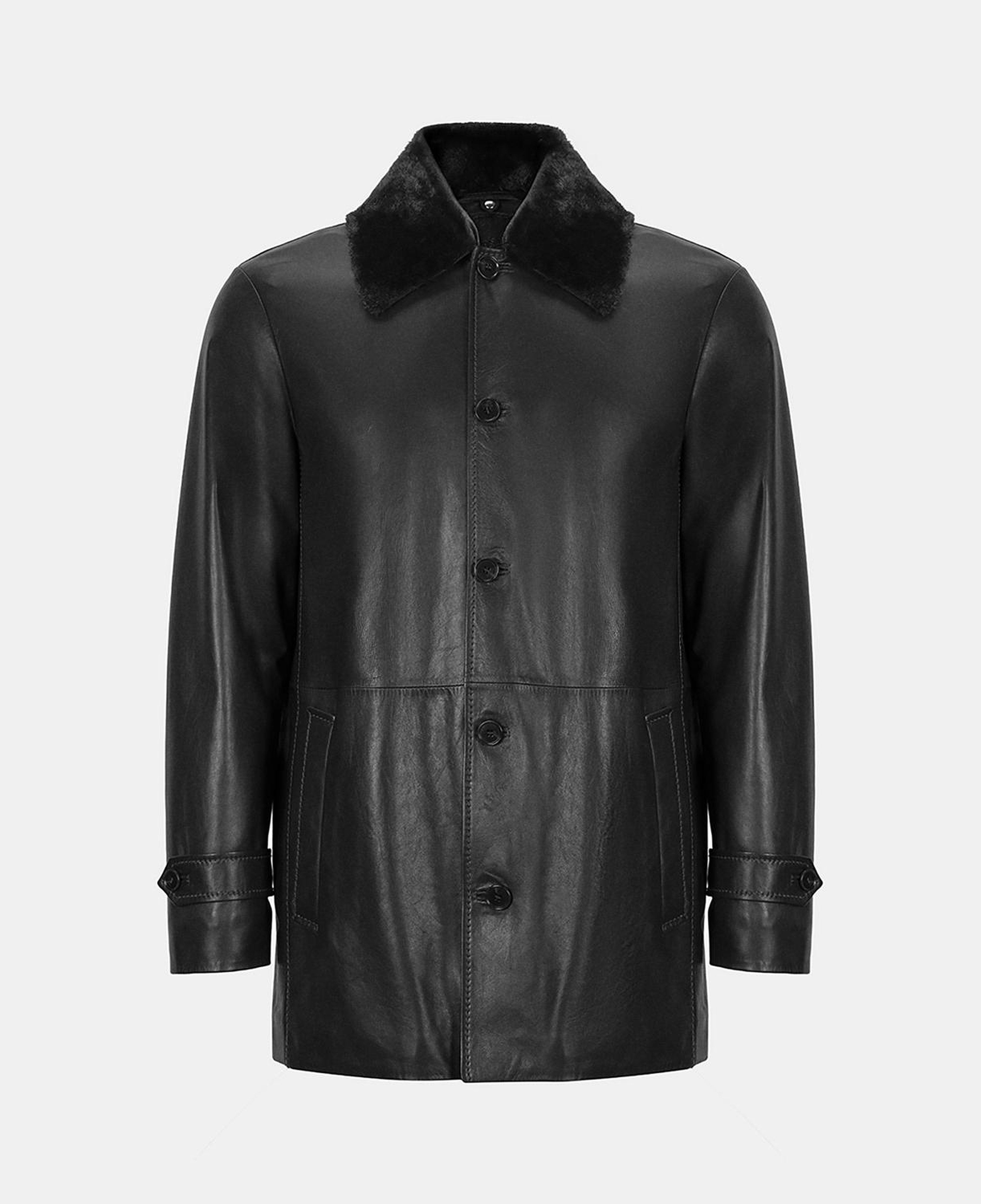 Erkek Siyah Gömlek Yakalı Deri Kaban